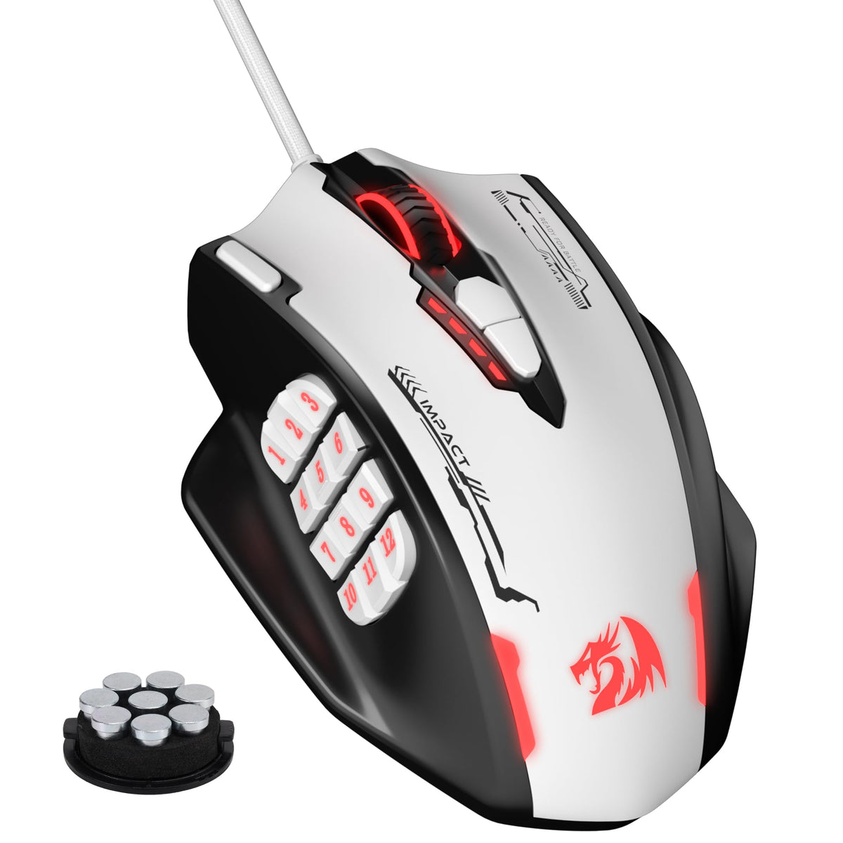 Redragon M908 Impact RGB LED MMO Gaming Mouse With 12 Side Buttons, Optical Wired Ergonomic Mouse with Max 12,400DPI, High Precision, 18 Programmable Macro Shortcuts, Comfort Grip