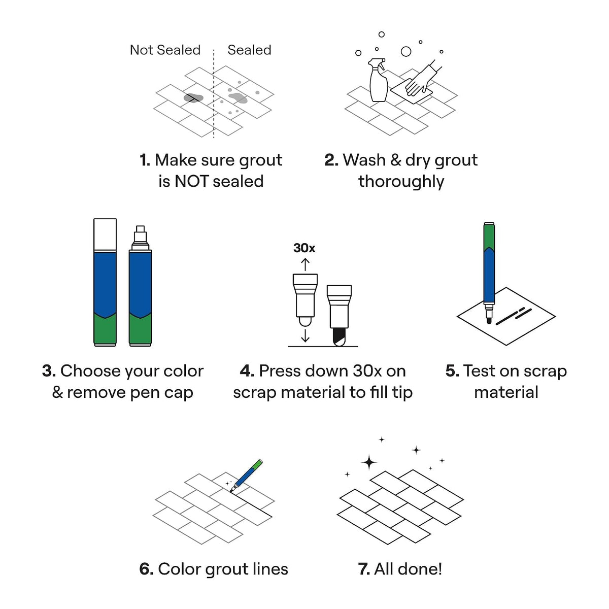 Twin Pack White Grout Pen - Designed for restoring tile grout in bathrooms & kitchens (White)