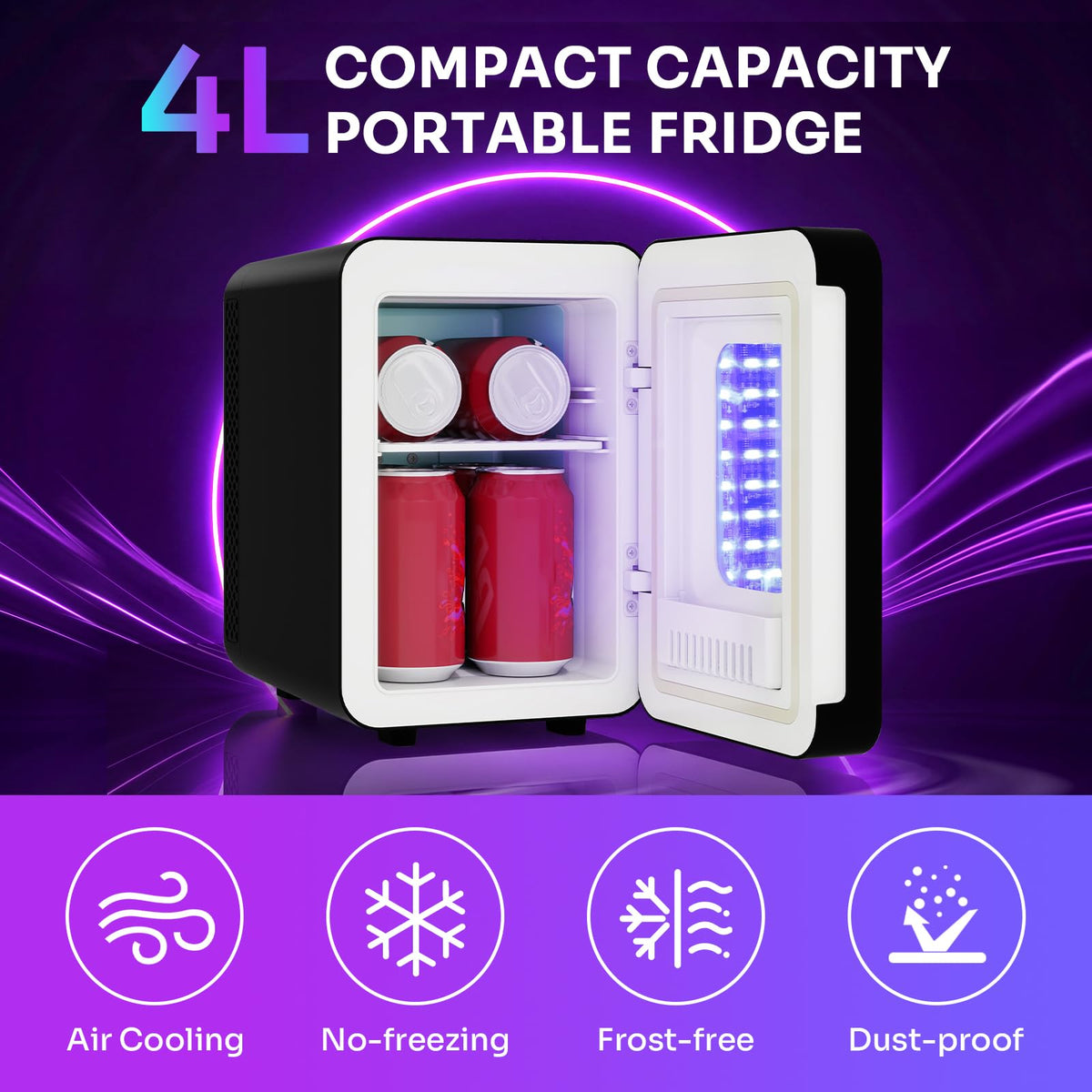 4 Liter Mini Fridge with RGB LED Mirror, AC/DC Skincare Fridge