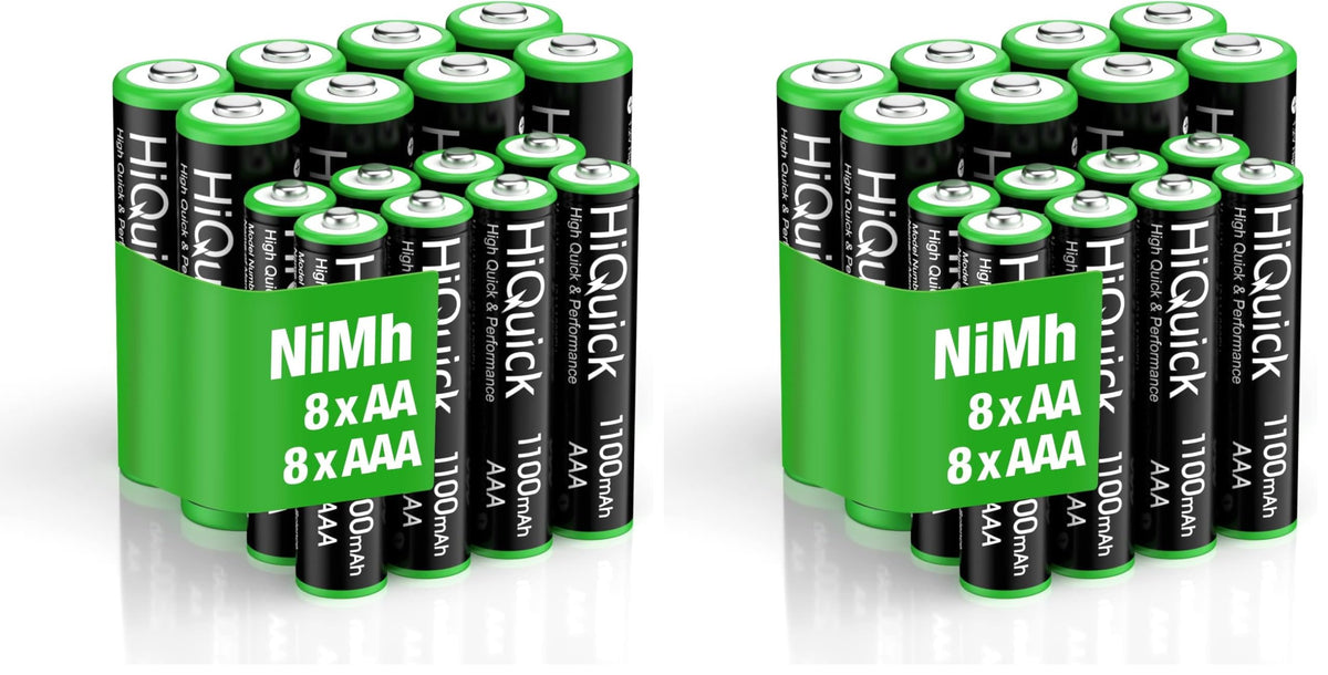 HiQuick 16 Pack AA AAA Rechargeable NiMH Batteries Set,1200 Cycles