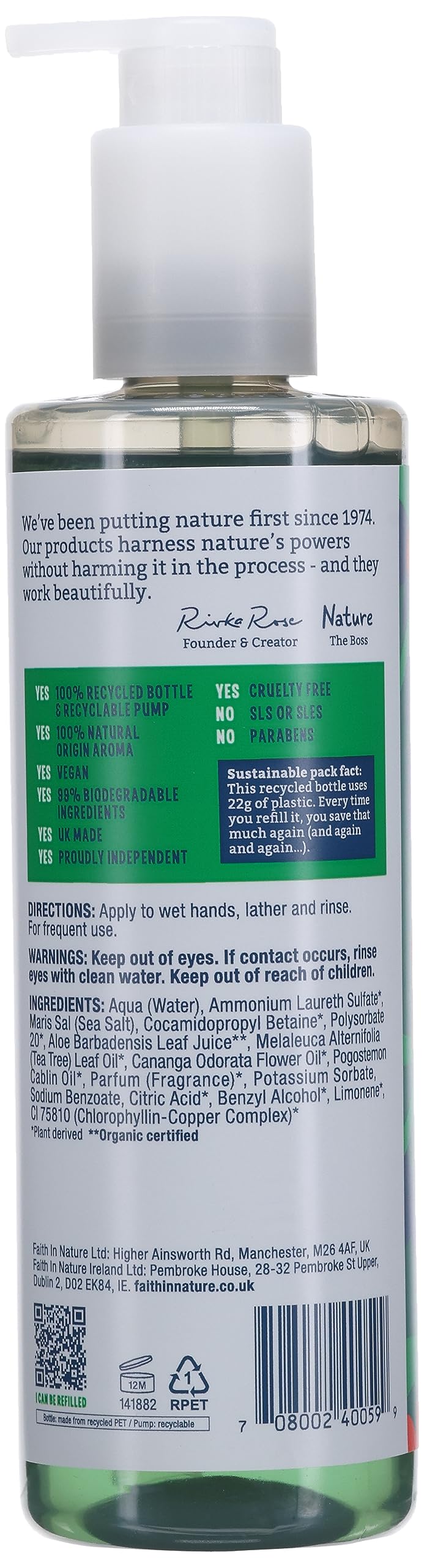 Faith In Nature Natural Aloe Vera and Tea Tree Hand Wash, Nourishing, Vegan and Cruelty Free, No SLS or Parabens, 400 ml