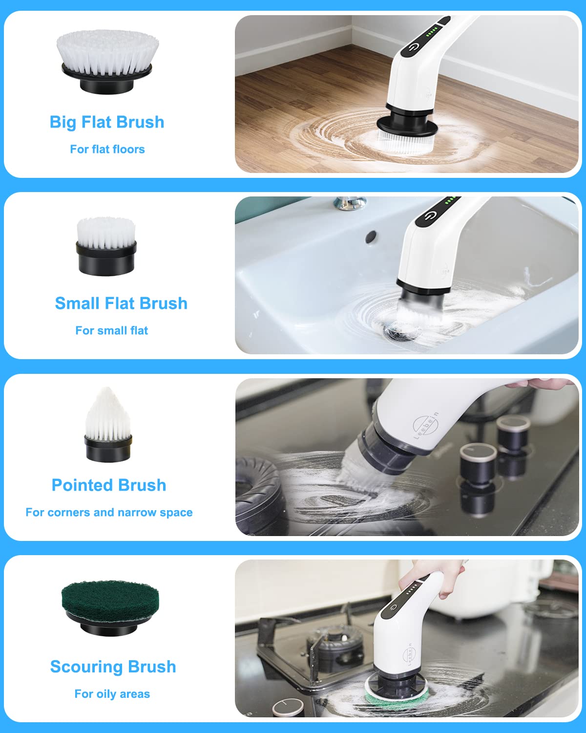 Leebein Electric Spin Scrubber, Cordless Cleaning Brush for Bathroom, Home