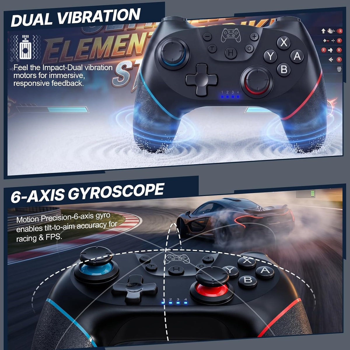 Diswoe Upgraded Wireless Pro Controller for Switch 1/Switch 2/Lite/OLED/PC