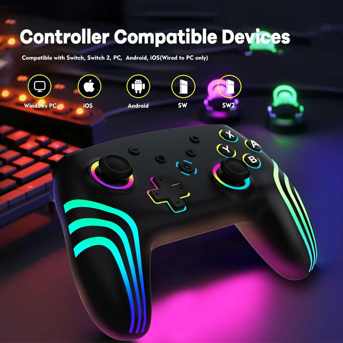 MYSTILUCK Wireless Pro Controller for Switch, Switch 2, Lite, OLED, PC