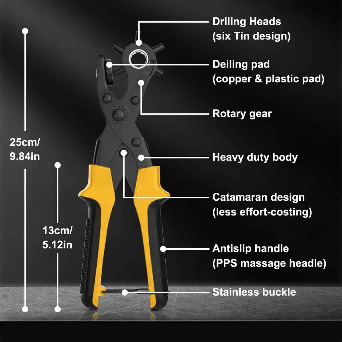 Diyife Belt Hole Puncher for Leather, 6 Sizes, Effortless Dual-Lever Design