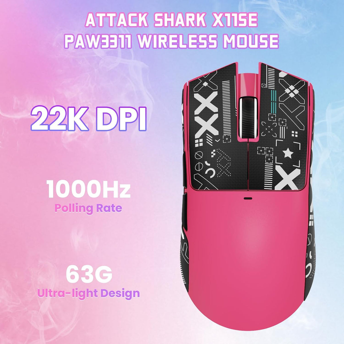 ATTACK SHARK X11SE Wireless Gaming Mouse, 63g Superlight With PixArt PAW3311 Sensor, 22000 DPI, Tri-Mode BT/2.4Ghz/Wired, 1000Hz Polling rate, 300mAh Battery, Dual Driver, for PC/PS/Mac (Berry Red)