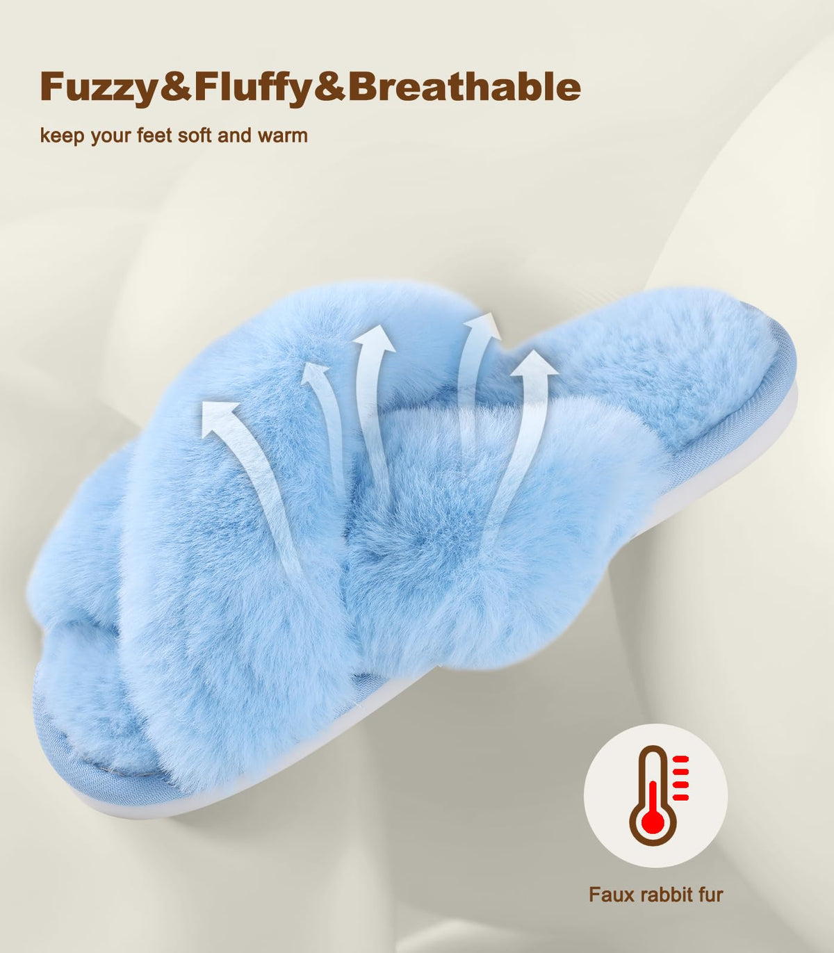 Ankis Women Slippers Fluffy Slippers Memory Foam, Cross Band Furry Open Toe Slippers Cozy Plush Home Shoes Indoor Outdoor Anti-Slide Slipper
