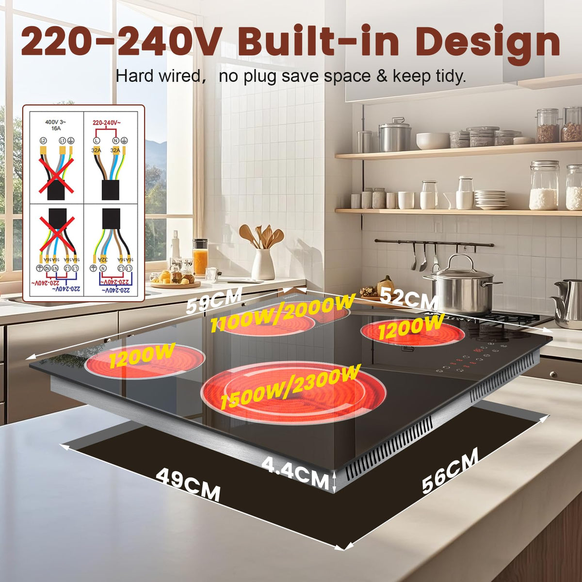 Portable Ceramic Hob, Pulg in Single Electric Hob 3600W