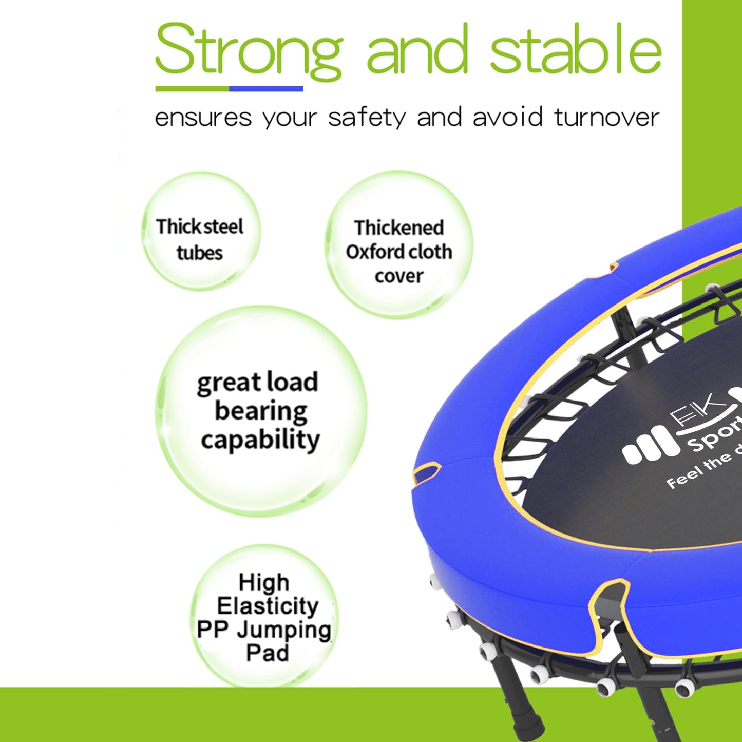 FK Sports 55" Kids Rebounder Trampoline with Safety Net — Bungee System, Max 100 kg