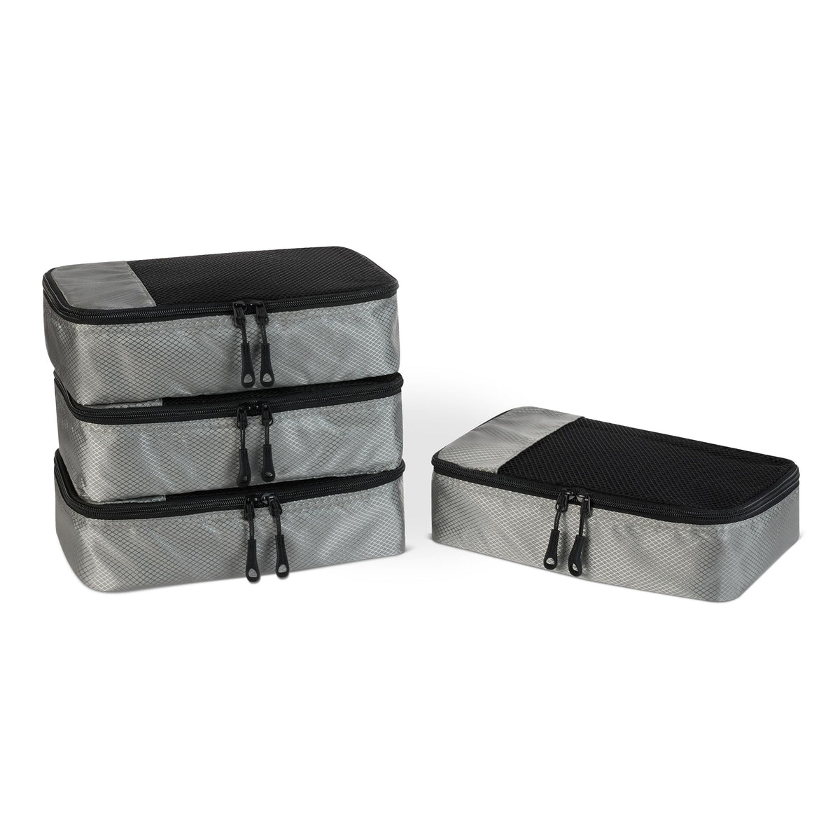 Amazon Essentials 4-Piece Packing Cubes Travel Accessories Set, Luggage Organiser with Double Zip, Mesh Top, 100% Polyester, Medium, Black (Previously Amazon Basics)