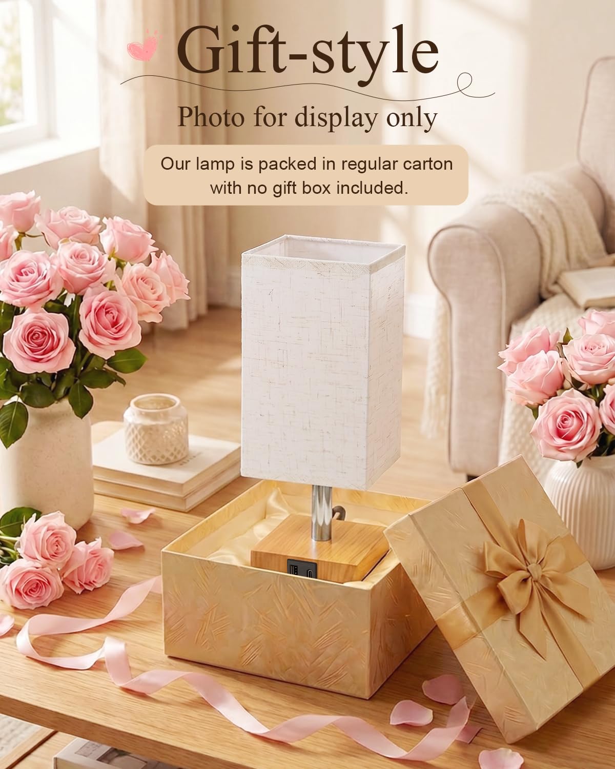 White Table Lamp for Bedroom, Small Bed Lamp with for Bedroom, Silver Base(Bulb Included)