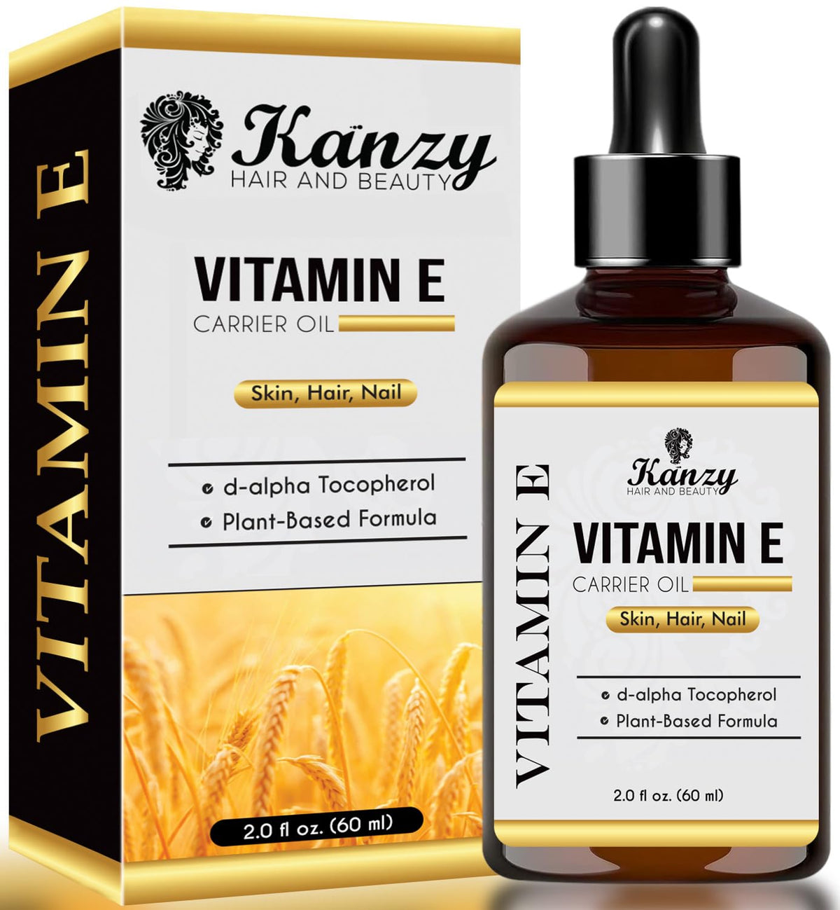 Kanzy Vitamin E Oil for Skin, Hair, Lips and Face - Naturally Sourced Multi-Purpose Plant-Based Vitamin E Oil for Hair Growth as Skincare and Haircare Product for both Men and Women (30 ml)