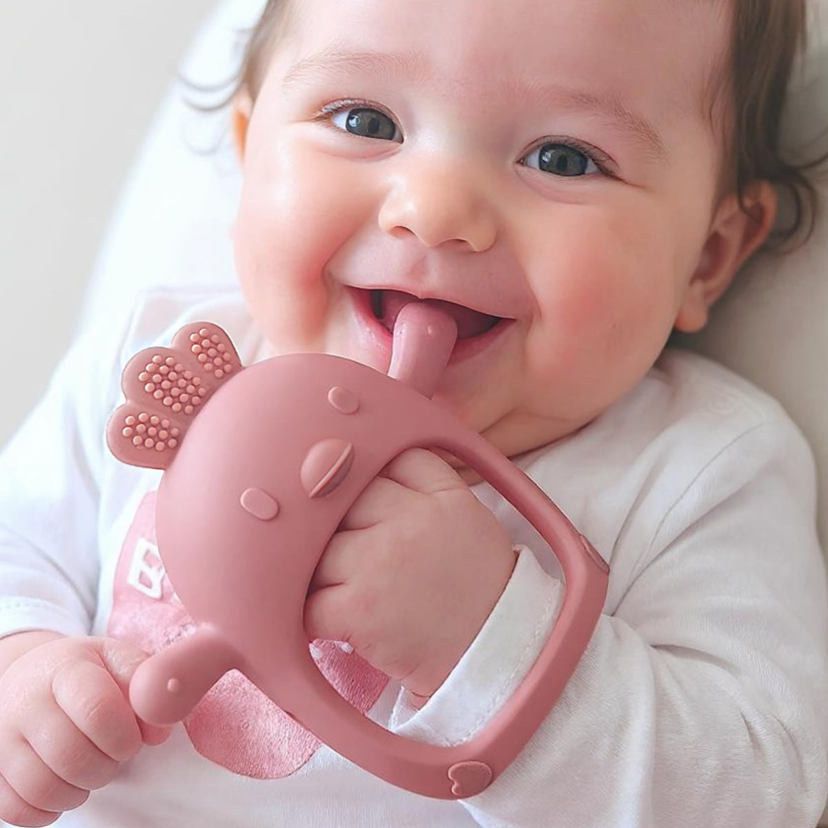 Infatot® Teething Toys for Baby Gifts – Chipmunk Silicone Mitten Teether, Soothing Glove for Infants, Baby Toys 0-6 Months, Soft Chewable Teether Toy to Prevent Finger Sucking, CM Blue.