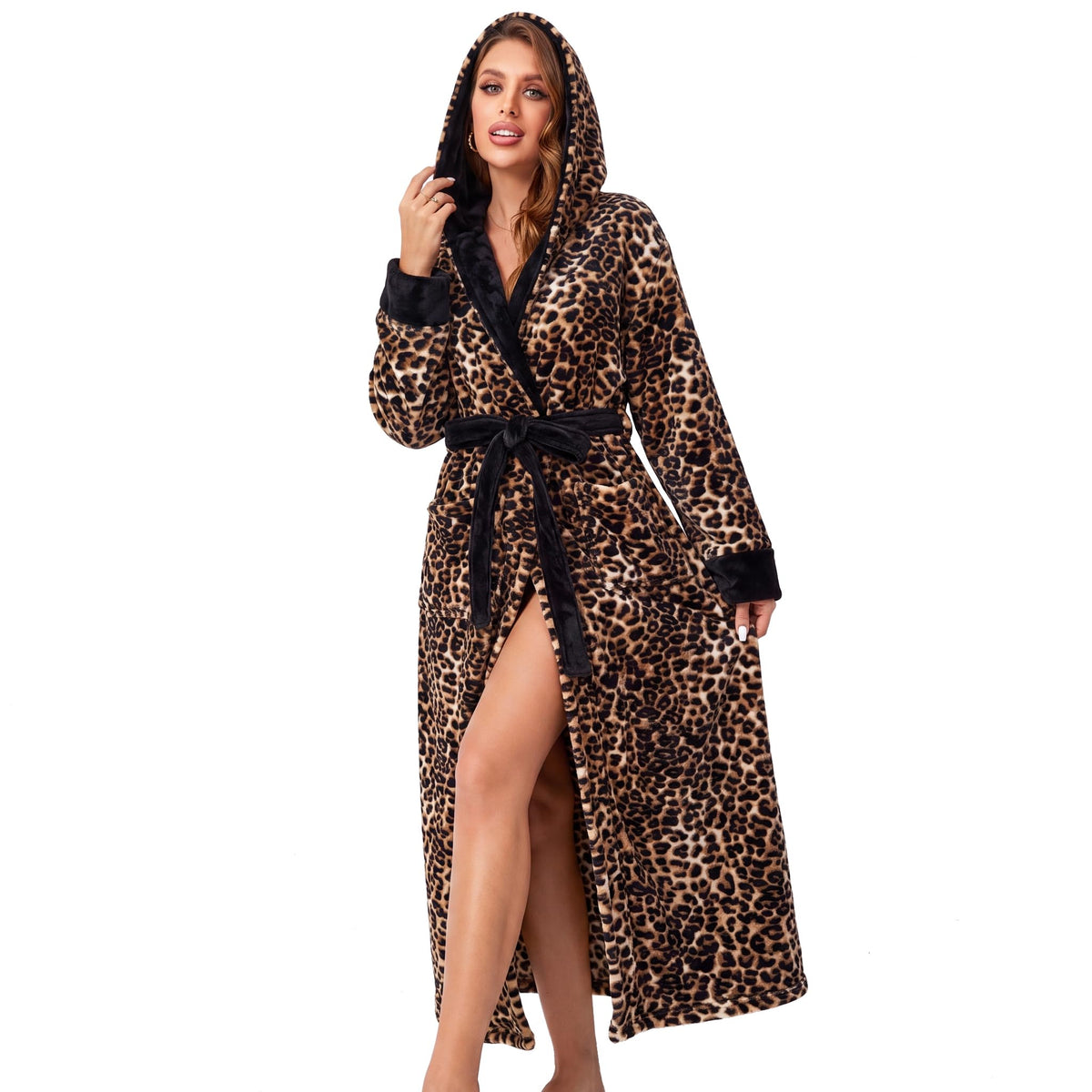 RONGTAI Womens Dressing Gown Fleece Plush Warm Long Hooded Robes