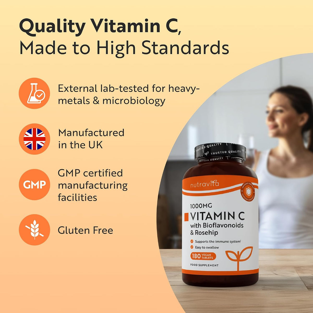 Nutravita Vitamin C 1000mg Tablets - 180 1000mg Vitamin C Tablets, 6 Months