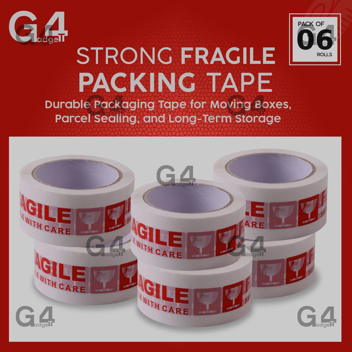 G4GADGET Pack of 3 Clear Packing Tape - Heavy Duty Transparent Tape 48mm x 66m - Ideal for Moving, Packing Boxes, and Secure Packaging