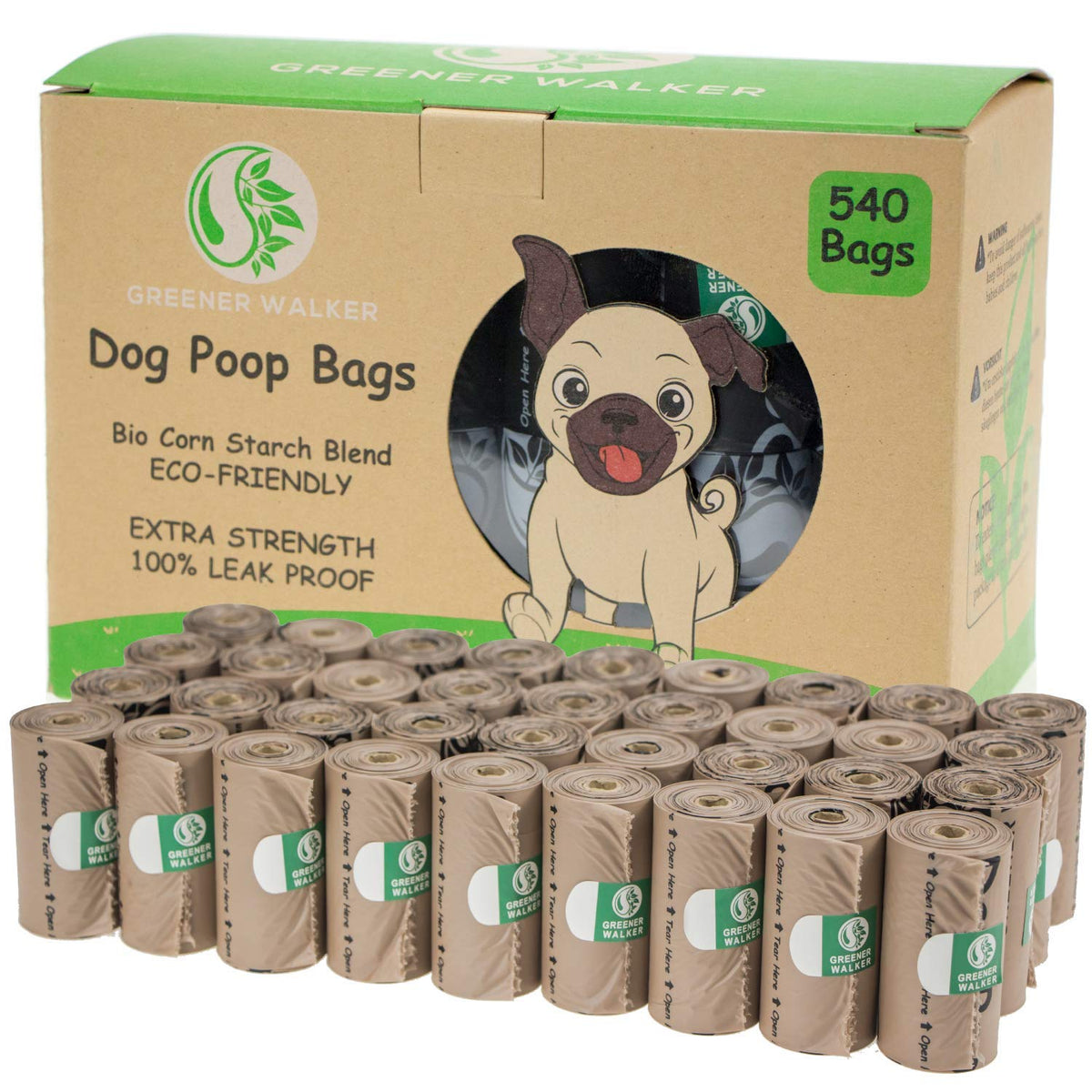 GREENER WALKER Poo Bags for Dog Waste, 540 Extra Thick Strong 100% Leak Proof Biodegradable Dog Poo Bags (Green)