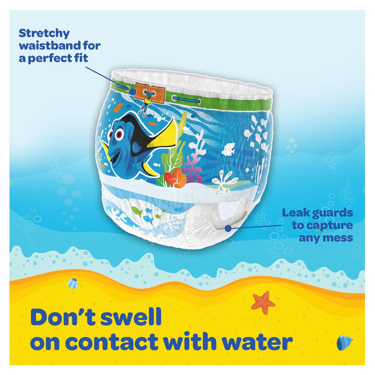 Huggies Little Swimmers, Swim Nappies, Size 5-6 - 33 Pants - Maximum Protection Swimming Nappies with Leak Guards - All-Round Stretchy Waistband