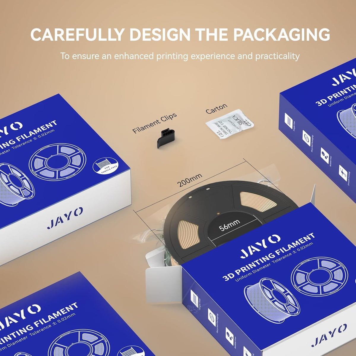 JAYO PLA 3D Printer Filament 1.1KG Black, PLA Filament 1.75mm, Dimensional Accuracy +/- 0.02mm, Neatly Wound Filament, Fits Most FDM Printer.
