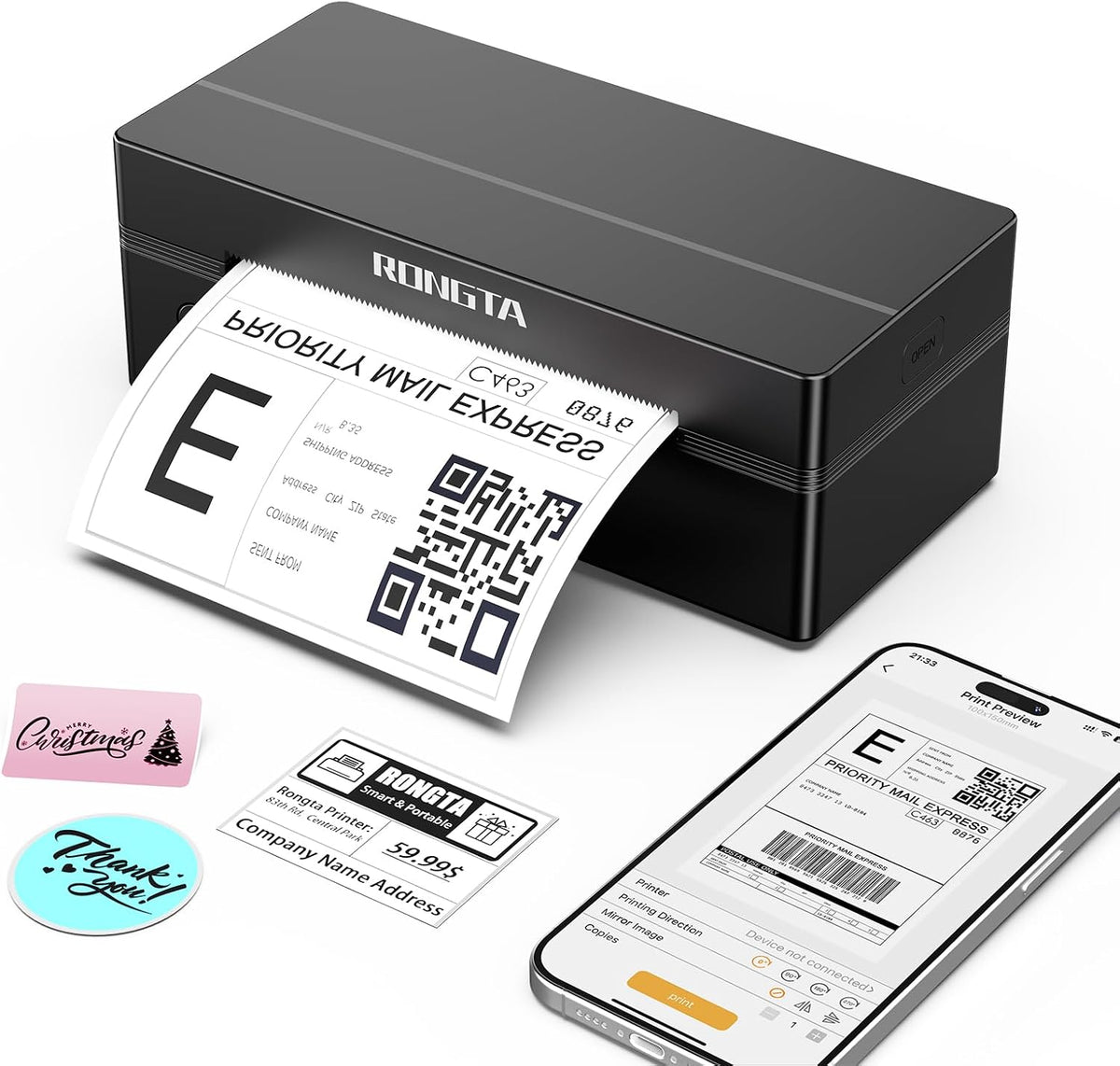 Rongta Bluetooth Thermal Shipping Label Printer, Wireless 4x6 Label Printer for Postage, Address (RP425)