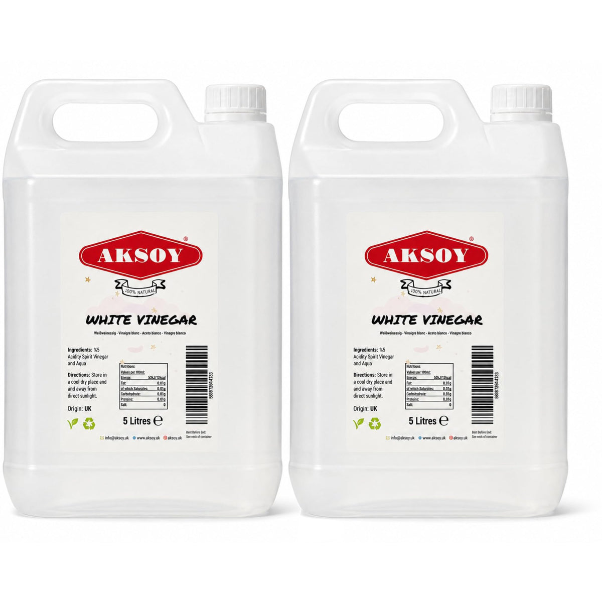 Aksoy Distilled White Spirit Vinegar 5L | Ideal for Cleaning, Pickling, Marinating, Cooking & Natural Weed Control – Multi-Purpose, Descaling & Odour Removal