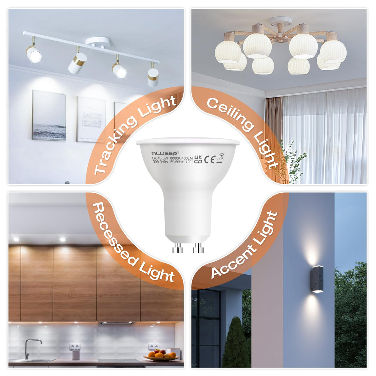 ALUSSO 5W GU10 LED Bulbs Warm White 3000K, 400LM Brightness Pack of 4