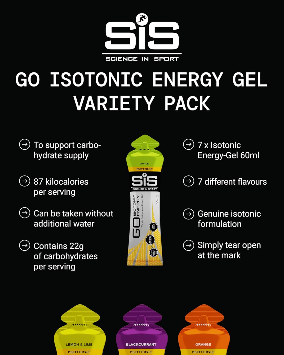 Science in Sport GO Isotonic Energy Gels Mixed, Mixed Flavours, 7 x 60ml