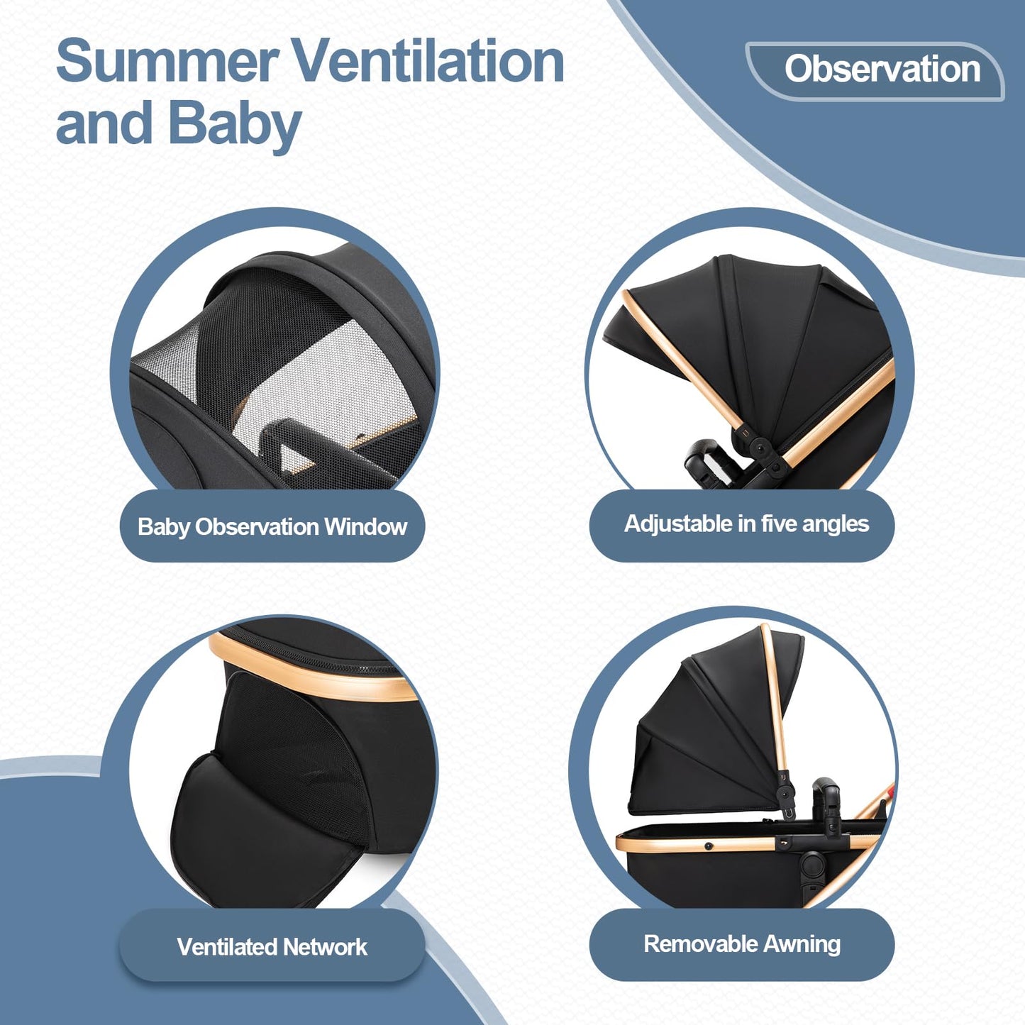 Gcarebb 3 in 1 Prams Travel System, Pushchair with Height Adjustable Handle, Travel Pram with Mosquito Net, Baby Stroller with Aluminum Frame for Newborn 0-4 Years