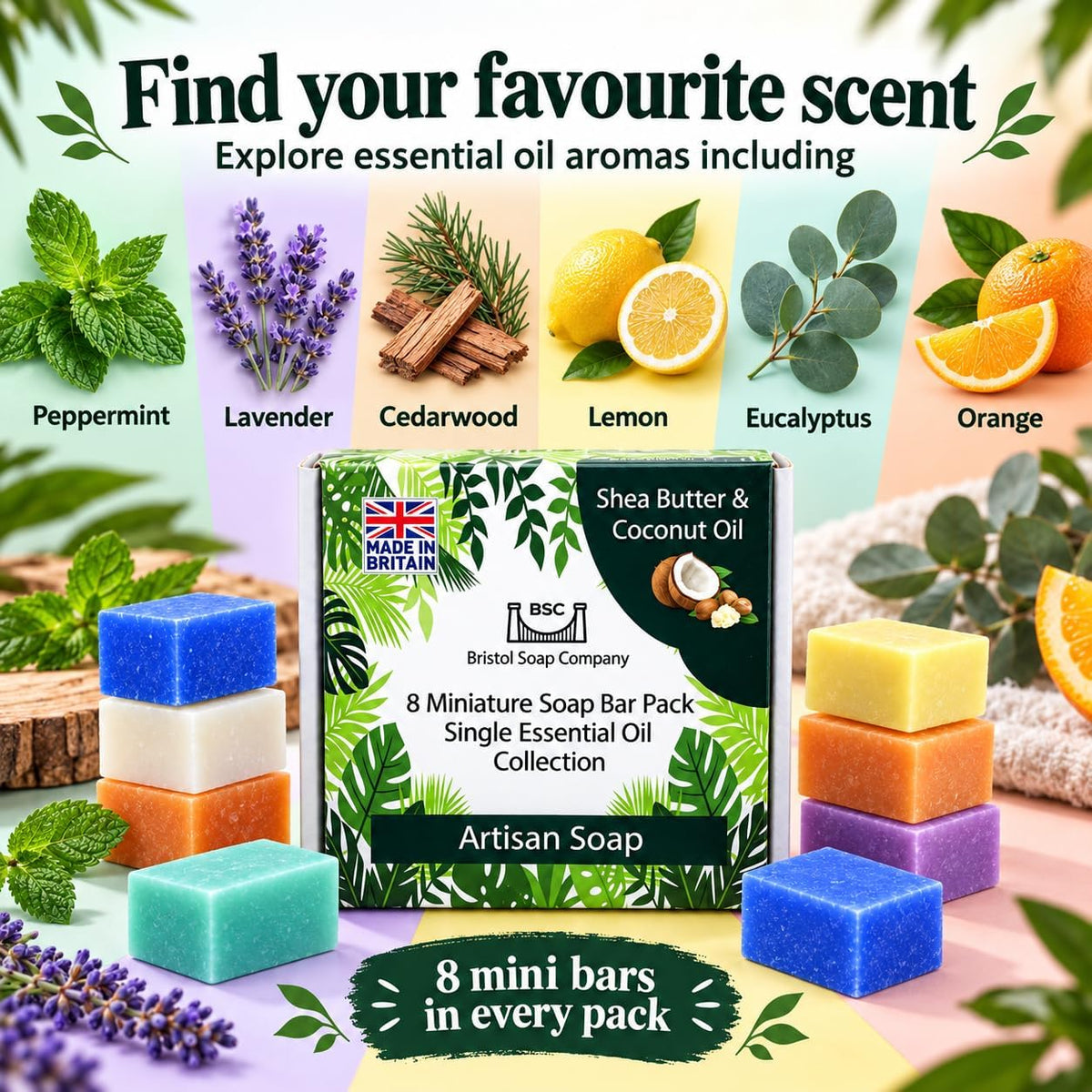 Artisan Mini Soap Bar Pack, 8 Handmade Soaps (8 x 15g)