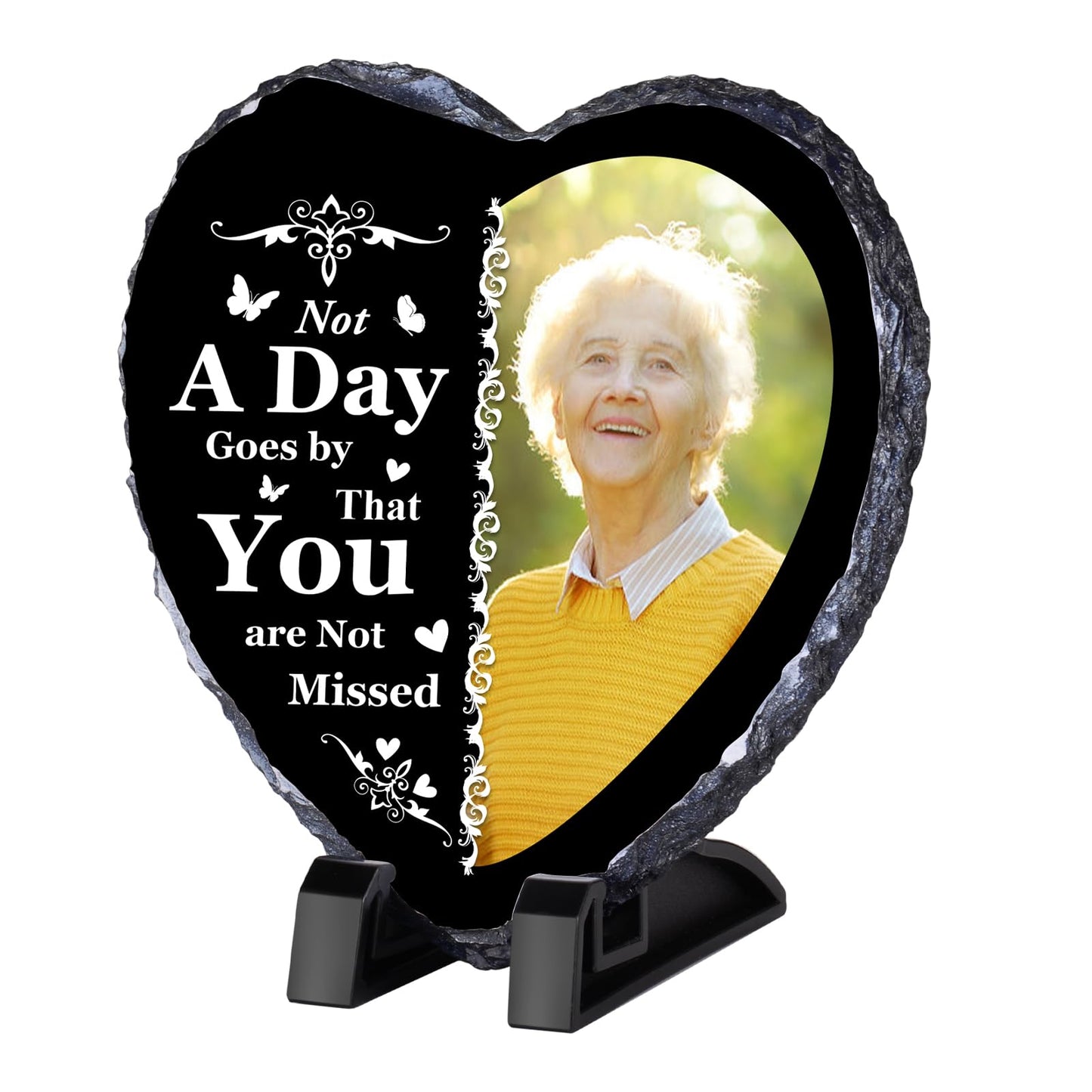 Personalised Memorial Plaque, Custom Rock Slate Frame with Photo Text, Customised Memorial Gifts for Loss of Loved One, Cemetery Decorations for Grave
