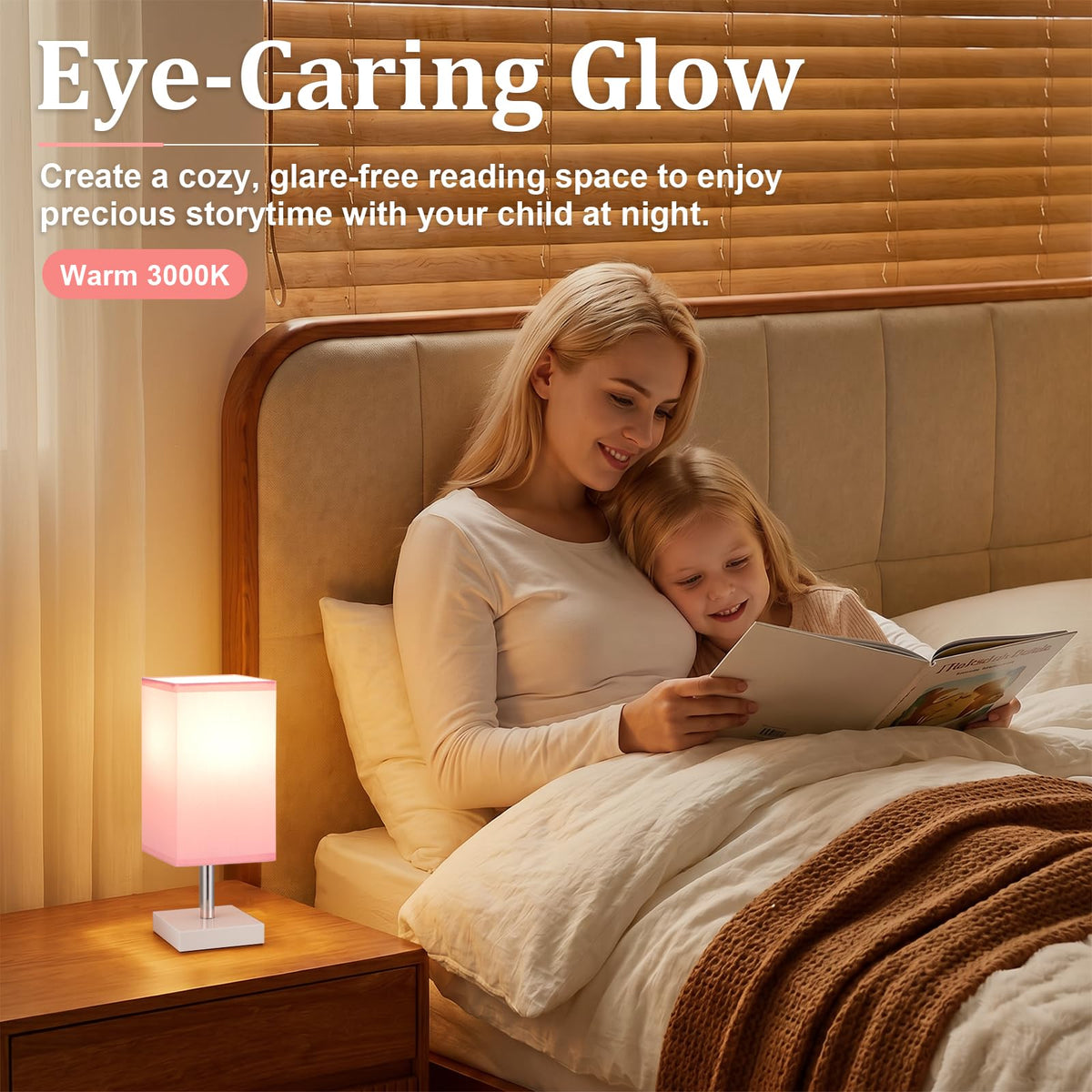 White Table Lamp for Bedroom, Small Bed Lamp with for Bedroom, Silver Base(Bulb Included)