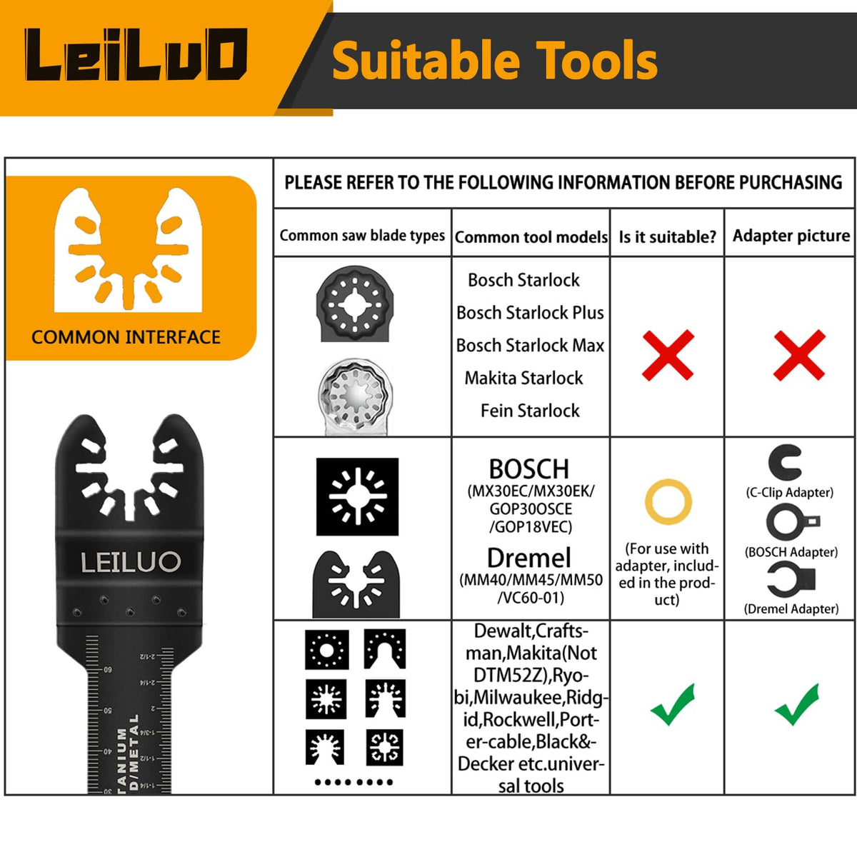 LEILUO 6Pcs Multitool Hook Blade, Multi Tool Hook Knife Blade Set