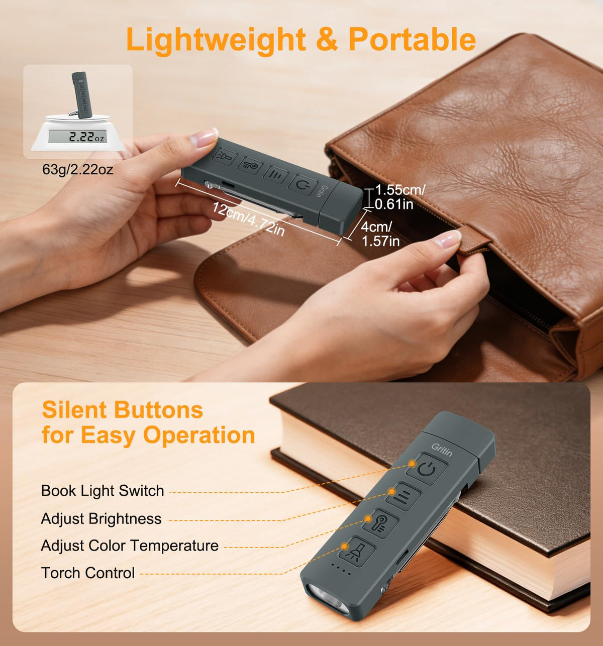 Gritin 2026 Gen 2 Rechargeable Book Light,2-in-1 Reading Light & Torch