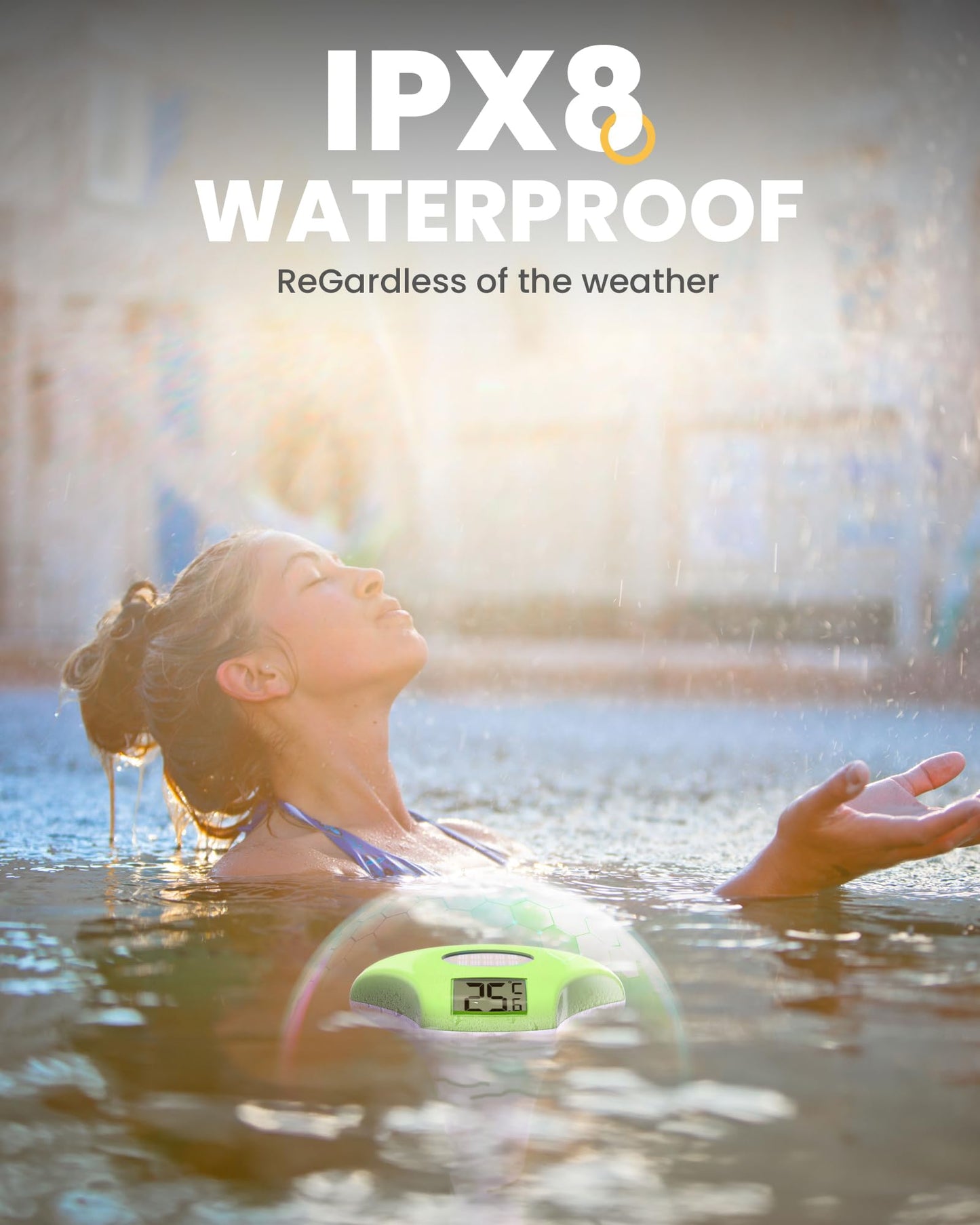 BALDR Solar Pool Thermometer Floating, with LCD Large Digital Display Easy to Read,IPX-8 Waterproof&Environment-Friendly Water Temperature Thermometer Suit for Swimming Pool, Ice Bath, Jacuzzi Hot Tub