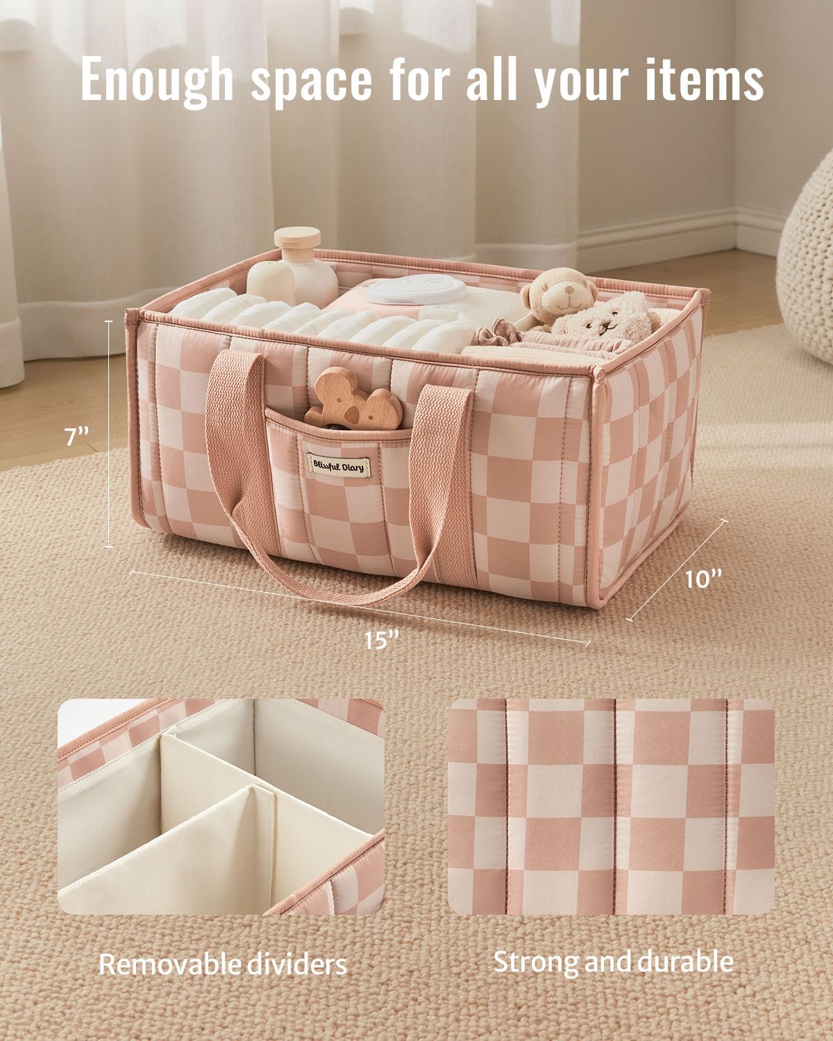 Blissful Diary Nappy Caddy Organiser, Baby Diaper Caddy for Nappy Station, Stylish Storage Basket for Newborn Essentials, Baby Shower Gifts for Girl or Boy, Woodland Cream