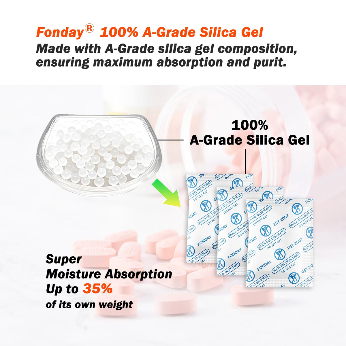 1 Gram 50 Packets Fonday Food Grade Silica Gel Desiccant Packs