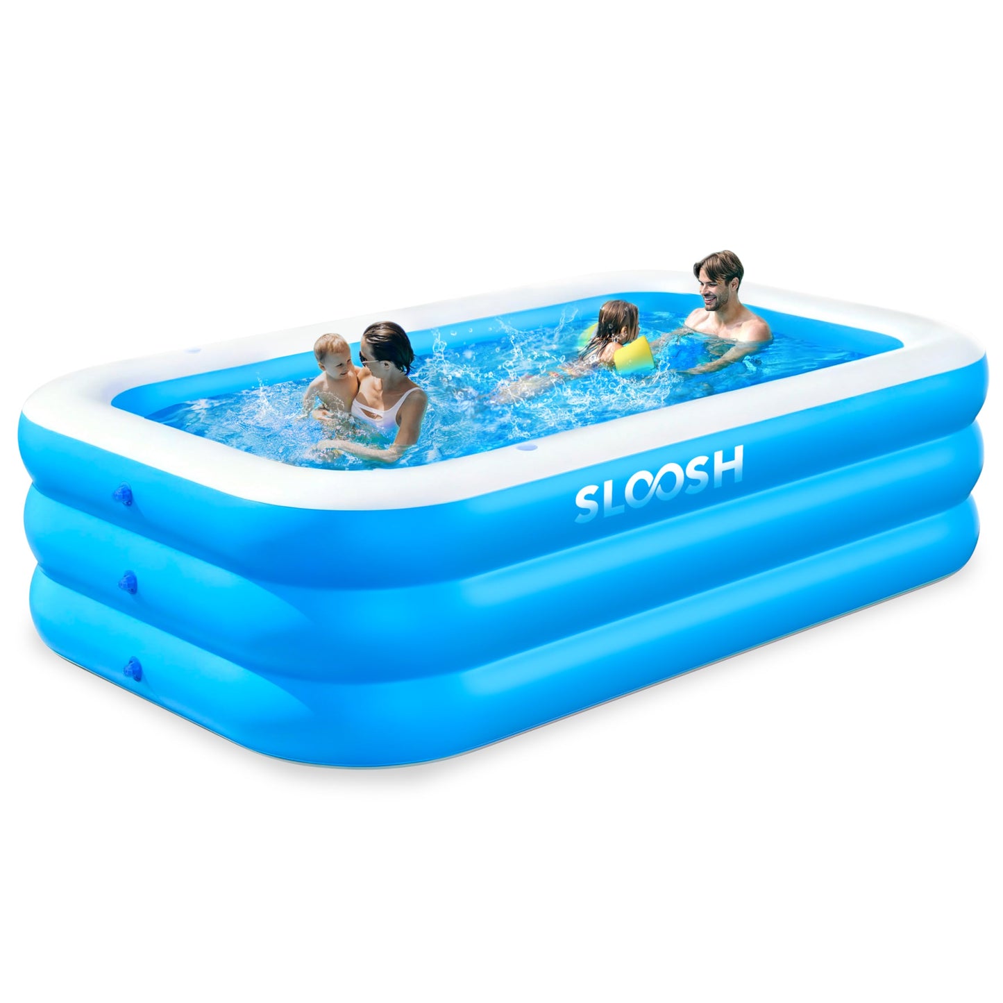 Sloosh Inflatable Swimming Pool for Adults with Seats, 304.8 x 182.8 x 55.8cm Full-Sized Blow Up Durable Thickened Above Ground Family Pool, Large Paddling Pool for Summer Water Party Garden Lawn,Blue