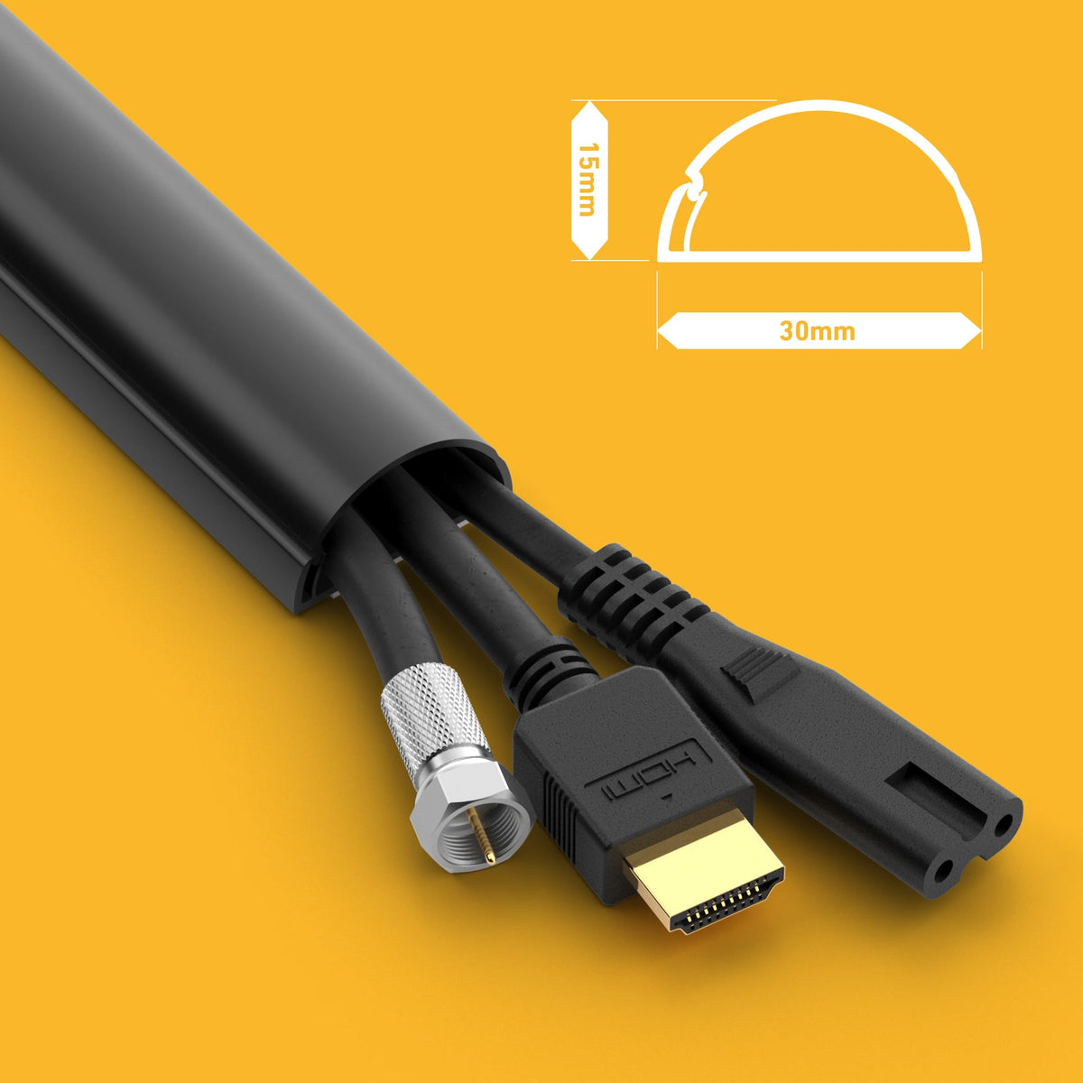 D-Line 30x15mm Cable Trunking 4m Multipack, Half Round Profile, Self-Adhesive Wire Cover, Paintable Cable Management - 10x 30mm (W) x 15mm (H) x 40cm Lengths and Accessories - White