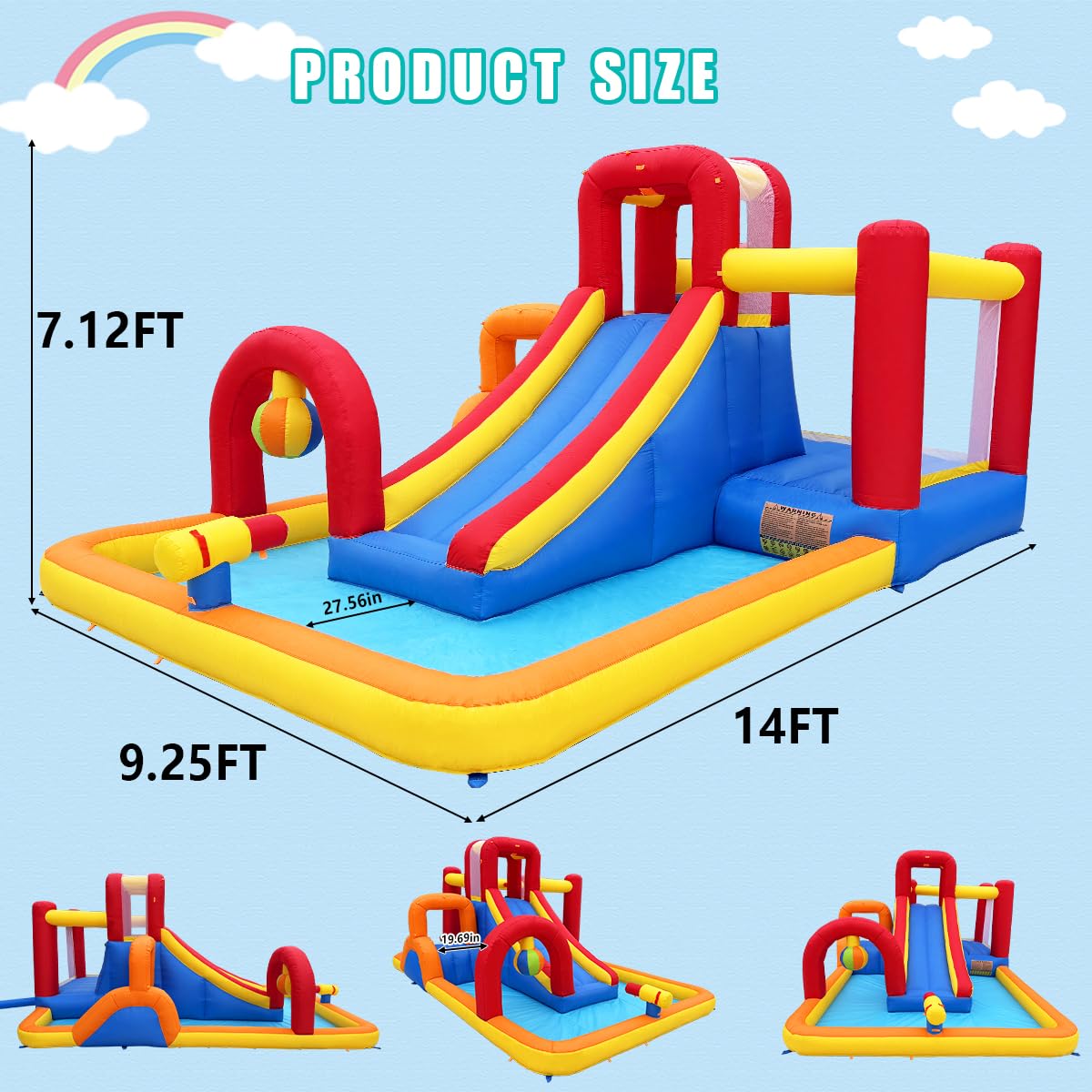 Baralir 7-in-1 Kids Inflatable Bouncy Castle with Blower — 371x351x188cm | Ages 3-10