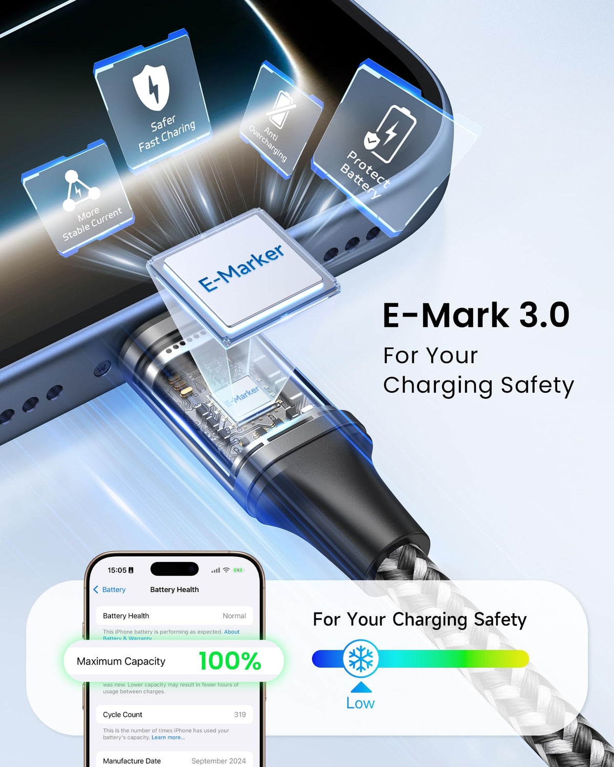 RAVIAD USB C to USB C Charger Cable Short [2Pack 30CM] 60W Fast Charging
