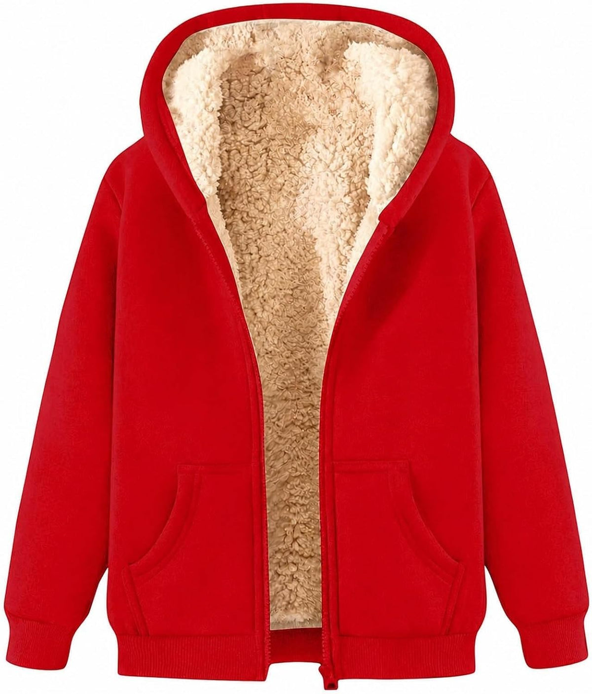 Womens Teddy Fleece Hoodies Sherpa Lined Fuzzy Jacket with Pockets Full Zip Hooded Sweatshirts Ladies Fall Winter Warm Jumper Coat Outwear Thermal Outfits Clothing