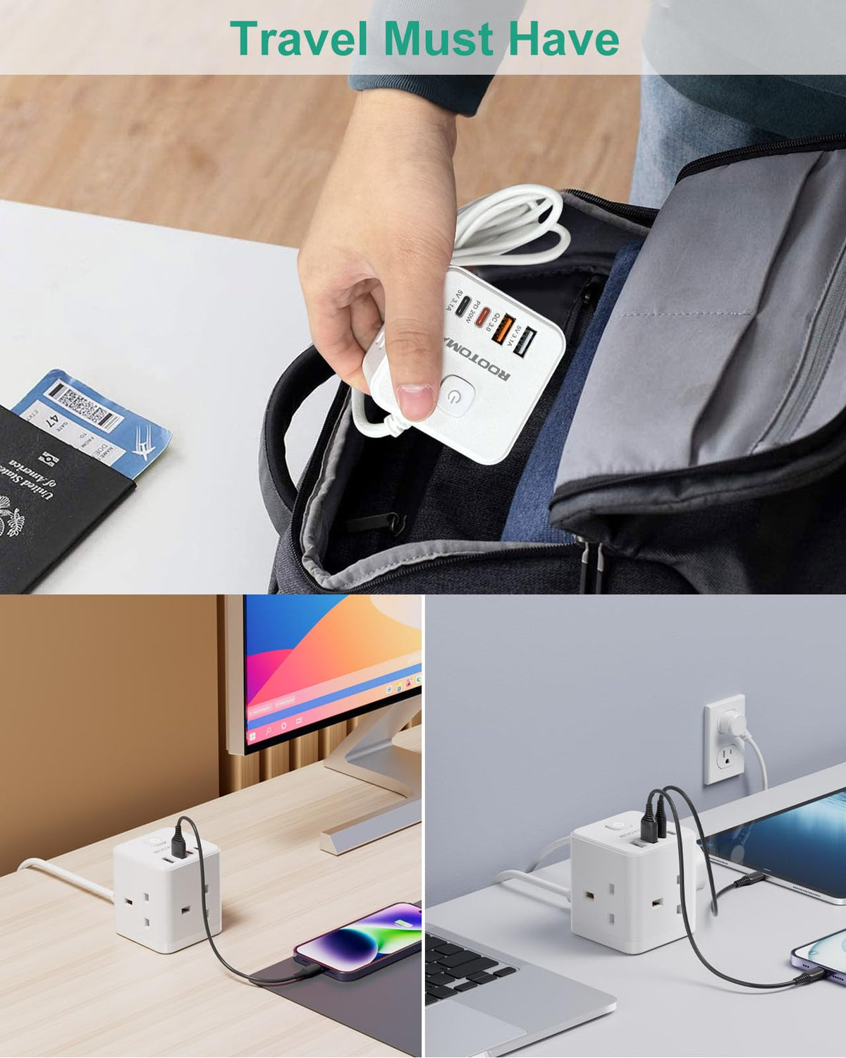 Japan Travel Adapter 3 Way 4 Fast Charging USB (QC3.0/PD20W)