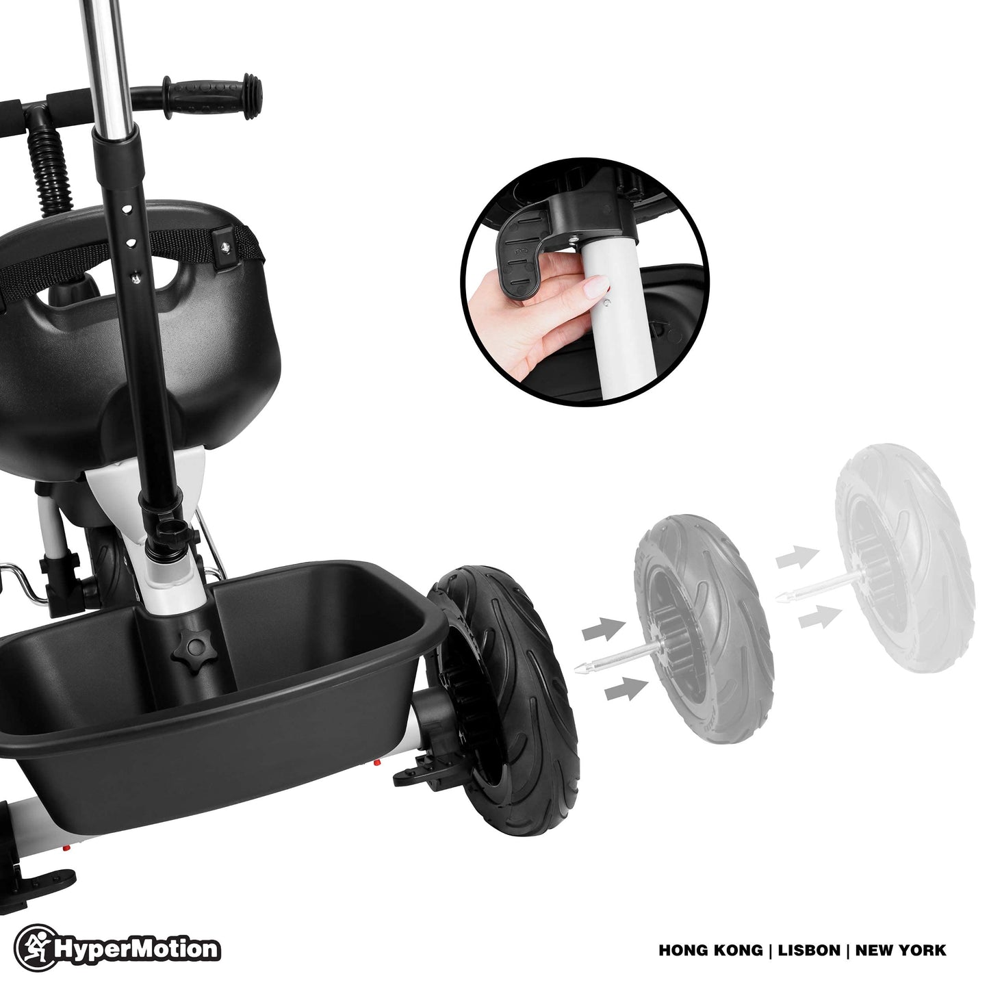 HyperMotion Toddler Tricycle with Parent Handle, Canopy, Safety Belt & Basket — From 12 Months