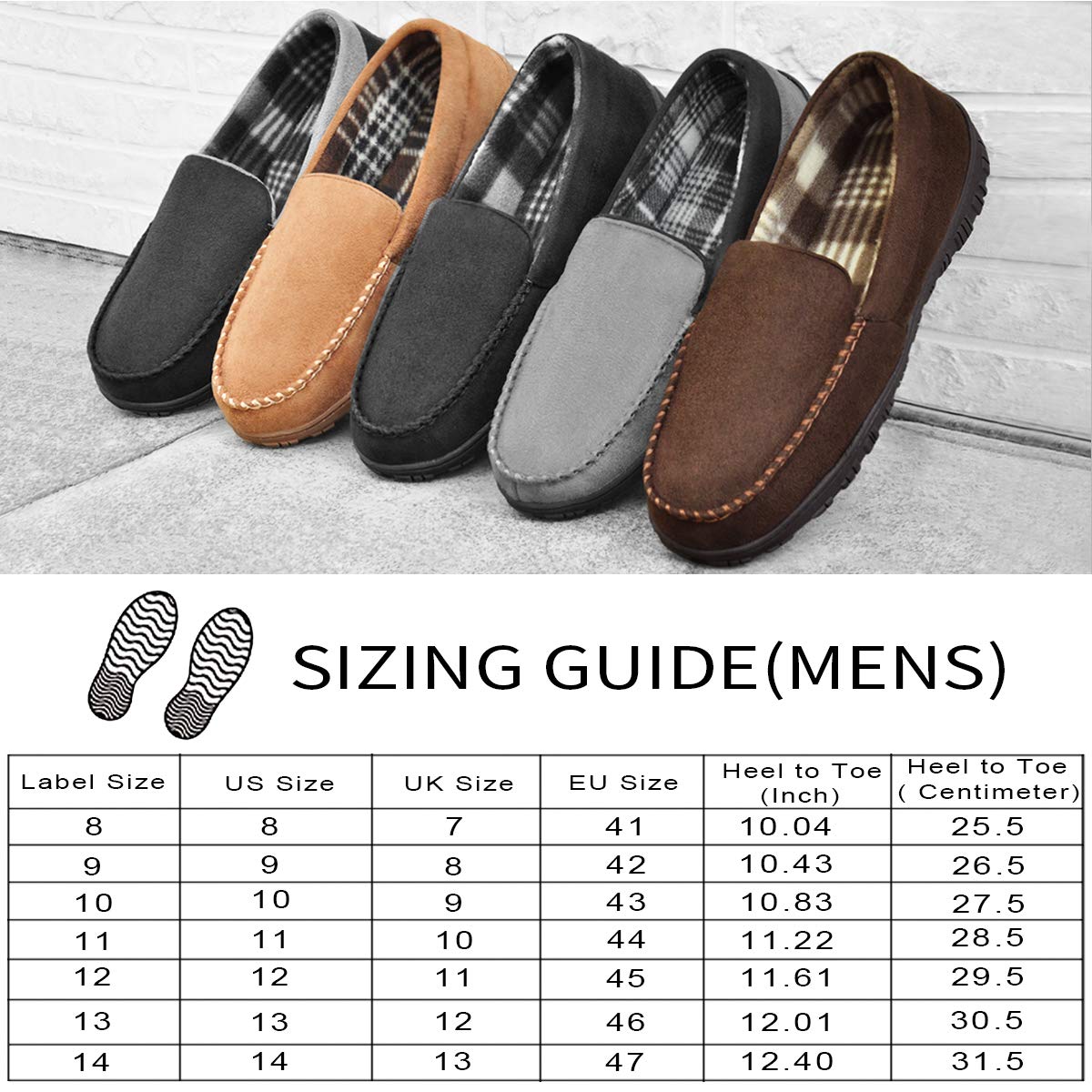 MIXIN Men's Cozy Moccasin Slippers Anti-Skid Slip On House Slippers with Comfy Memory Foam