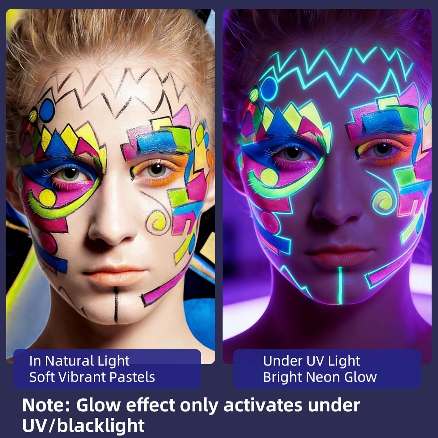 Glow in The Dark Face Paint Markers, 10 UV Neon Colours, Waterproof & Sweatproof, Skin-Safe Body Temporary Tattoo Pens, Washable Tattoo Markers for Halloween, Music Festivals, Raves, Parties