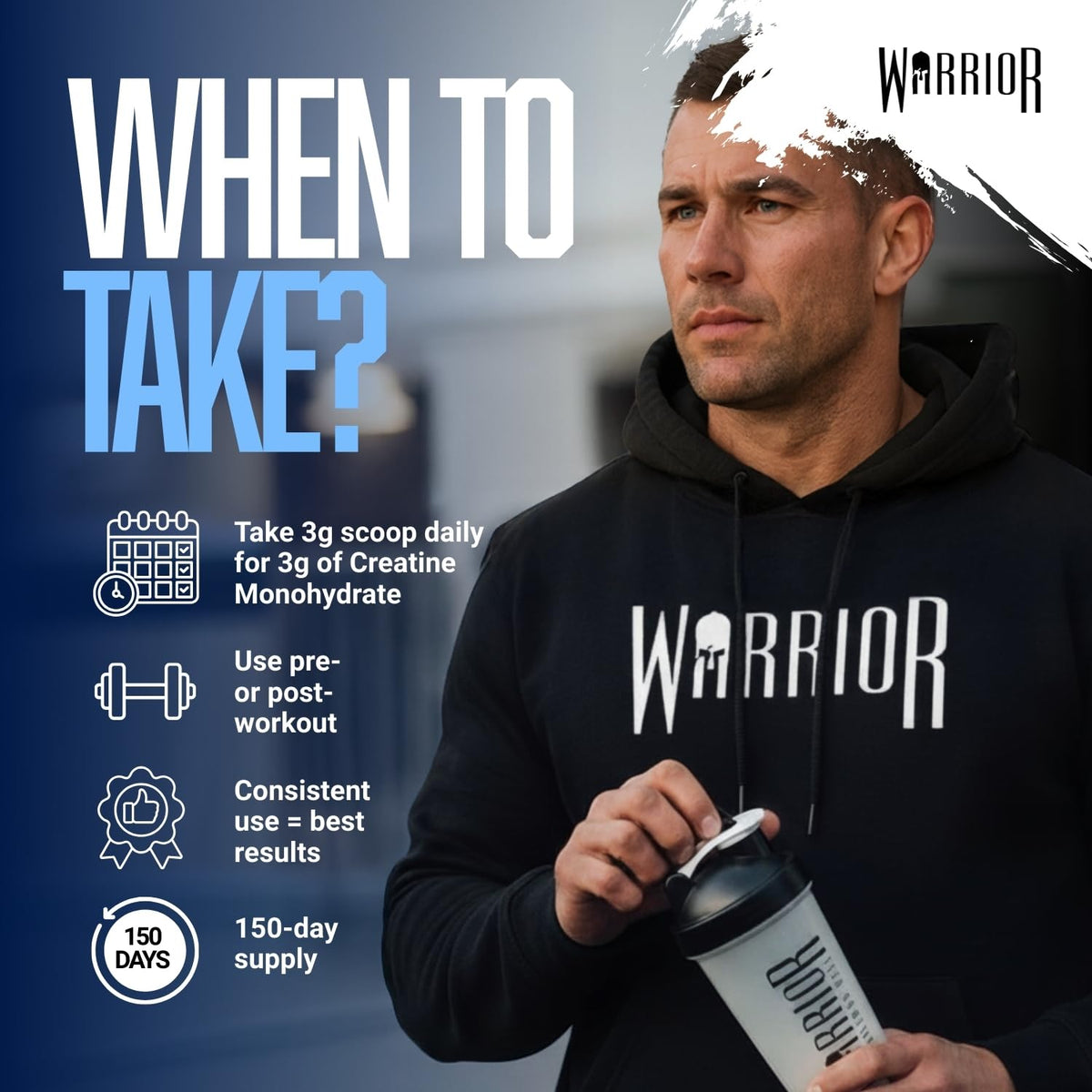 Warrior Creatine Monohydrate Powder 500g Pure Micronised (166 Servings)
