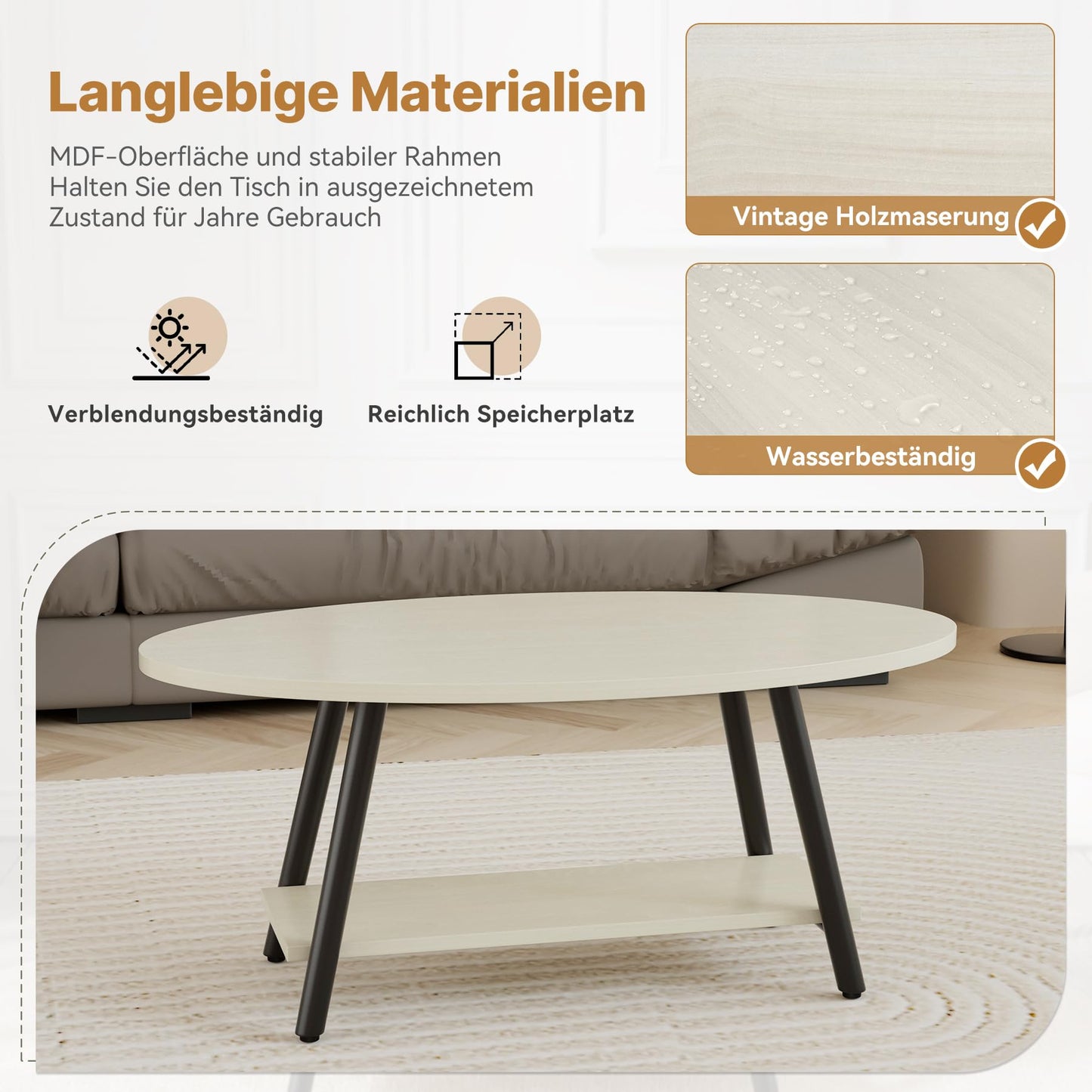Hawthyhome Coffee Tables, Round Nesting Tables Tet of 2, Modern Side Tables with Metal Frame, Industrial Stacking End Tables for Living Room Bedroom Office, 60 * 60 * 45cm, Brown