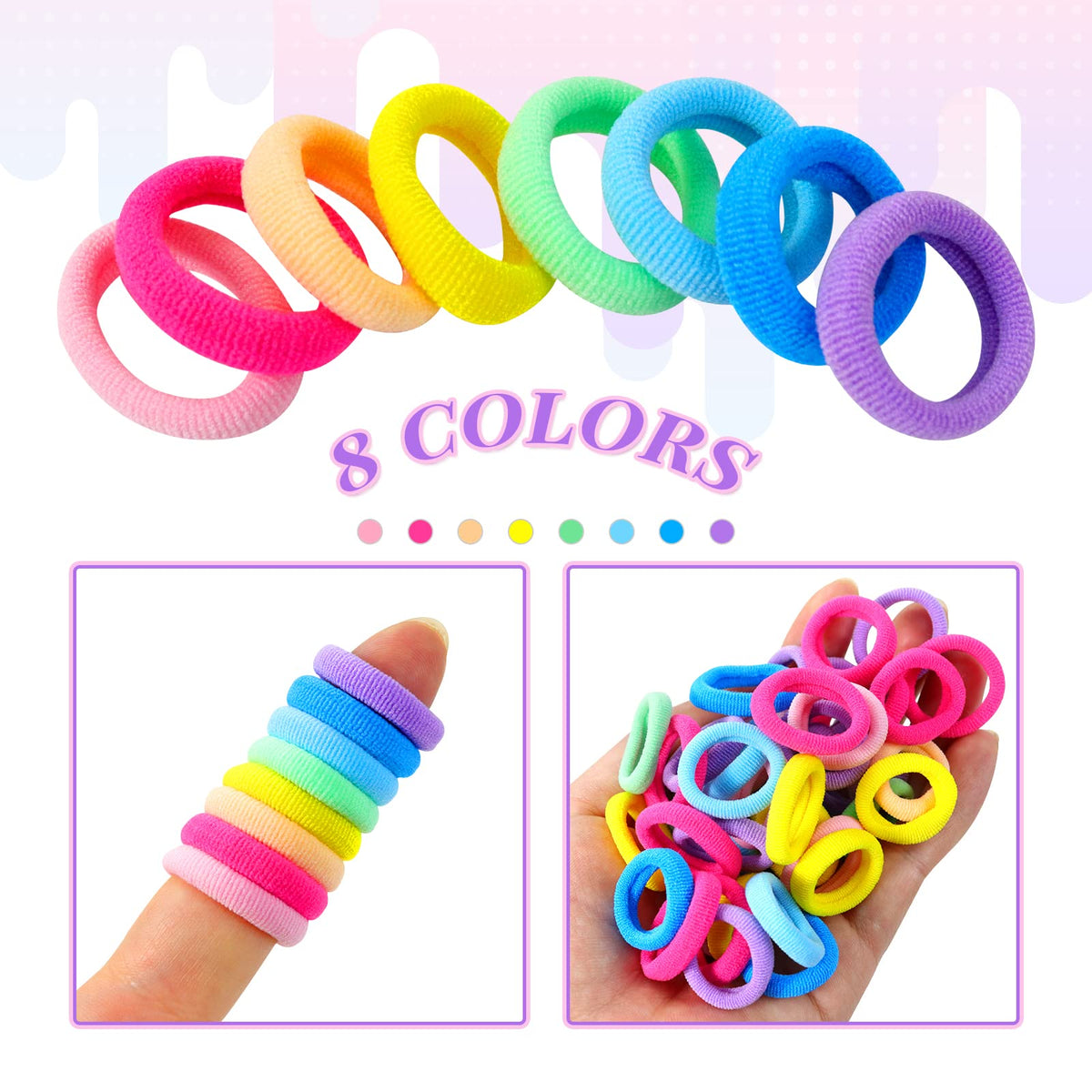 Hanyousheng 200 Pcs Baby Hair Bands, Multicolor Toddler Hair Bobbles, Baby Hair Bobbles, Toddler Hair Bands, Seamless Elastic HairBands, BabyHair Ties, for BabyGirls Kids Toddlers