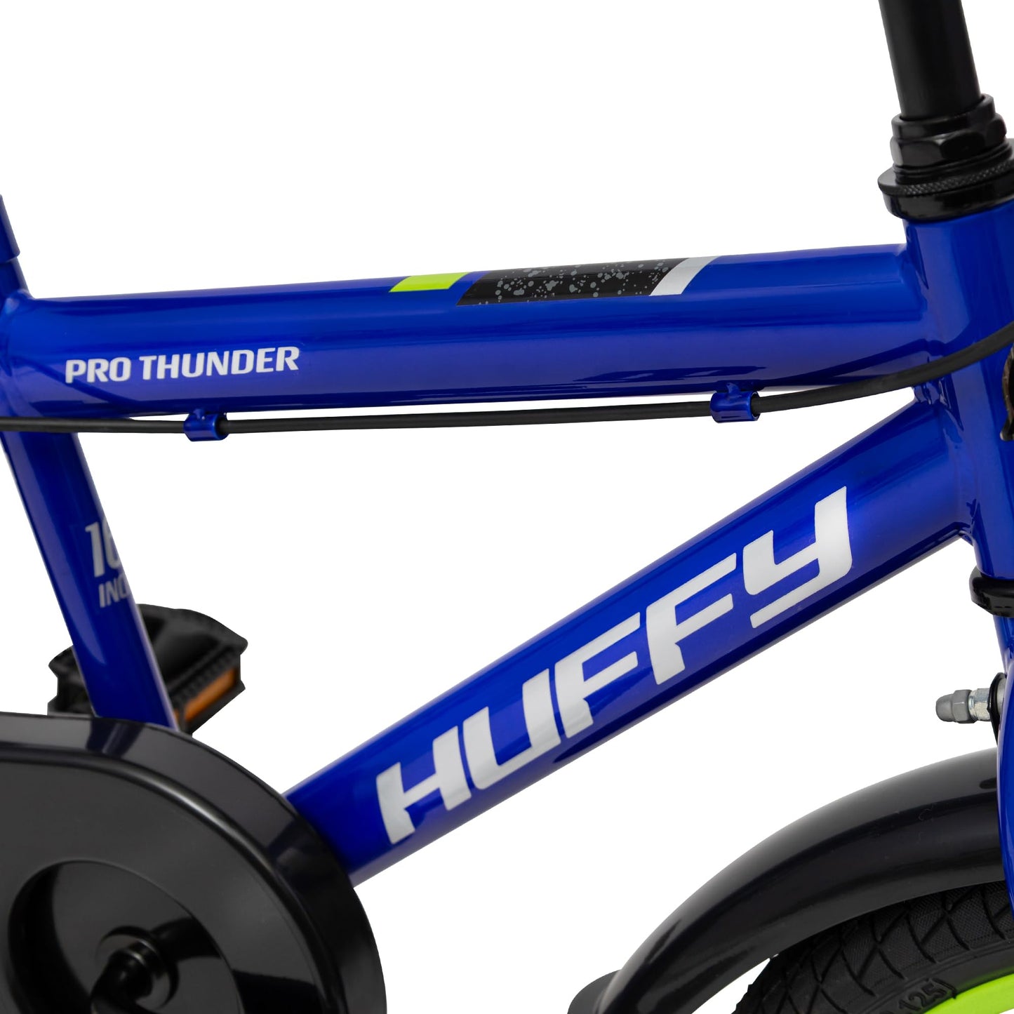 Huffy Pro Thunder Kids Bike 16" with Stabilisers, Bell & Handlebar Pad — Green