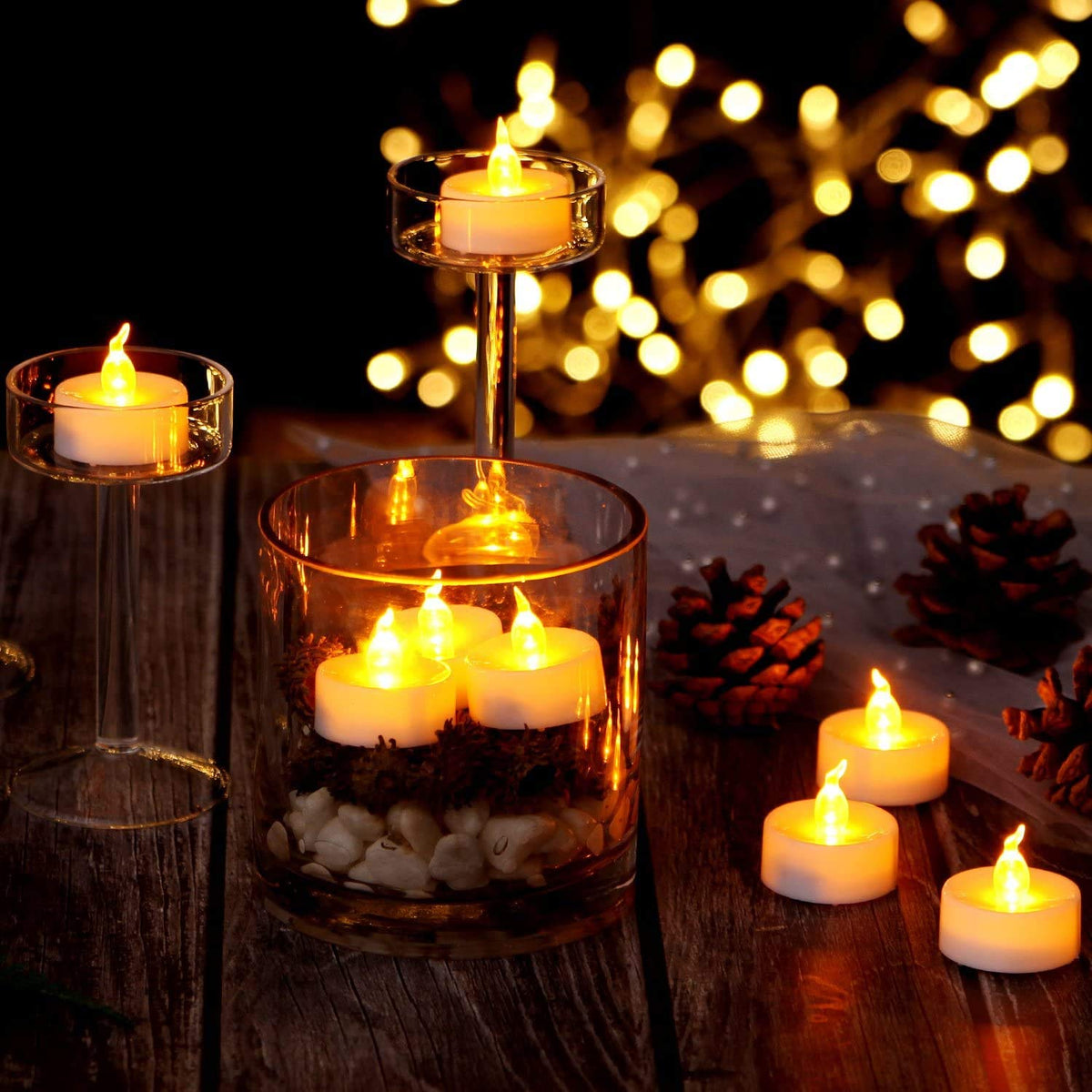 Jialine12 Pack Realistic and Bright Flickering Battery Operated Flameless LED Tea Lights Candles, 200+ tealights Electric Fake Candles for Halloween Weddings Festivals Decoration in Warm Yellow